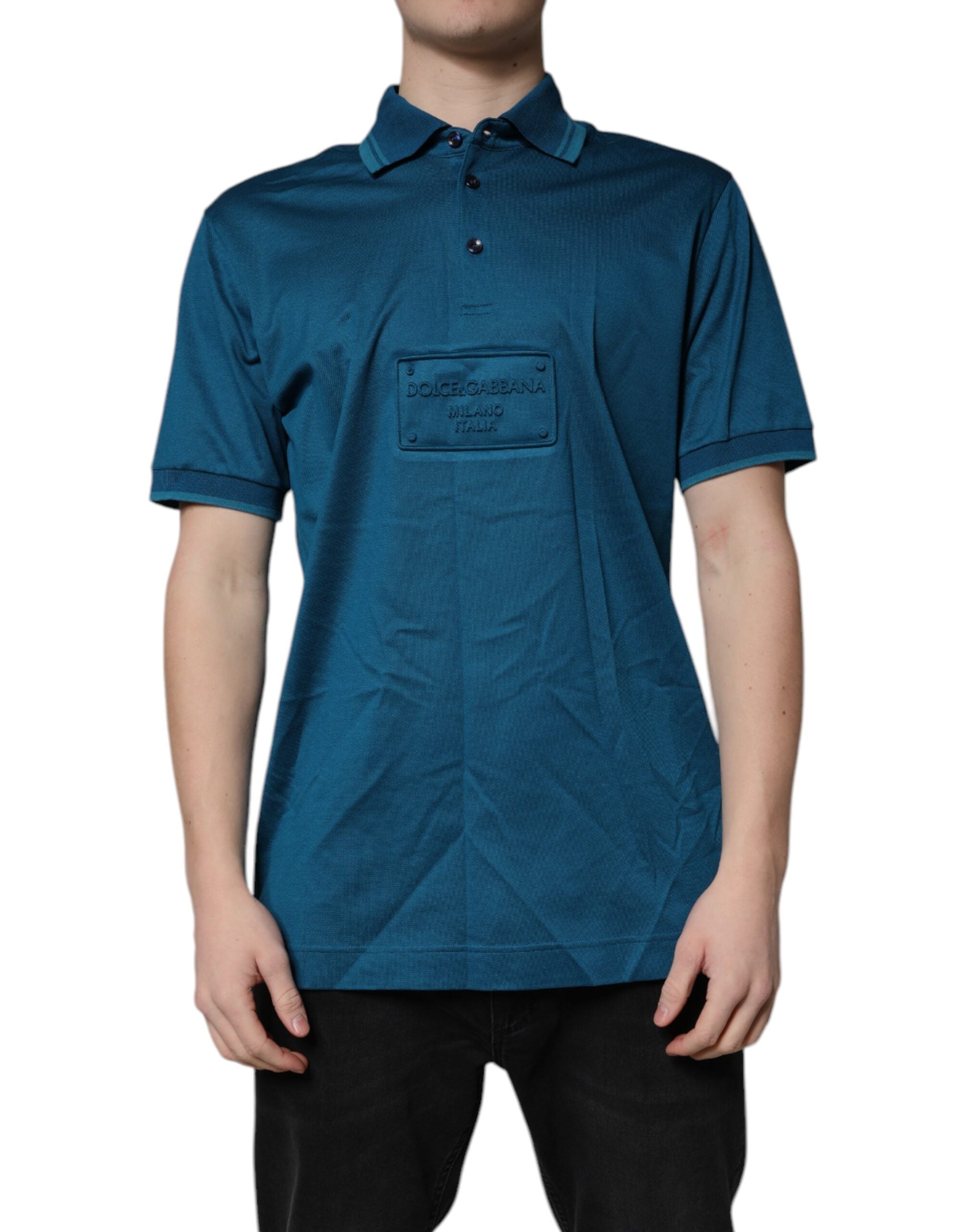 Elevate your wardrobe with the Dolce & Gabbana Blue Logo Cotton Men Polo Shirt, a masterpiece of Italian craftsmanship that embodies luxury and sophistication.