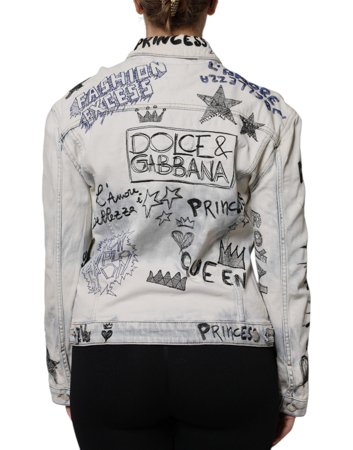 Elevate your wardrobe with the Dolce & Gabbana Light Blue Graffiti Button Down Denim Jacket, a luxurious blend of artistry and craftsmanship, perfect for the modern muse.