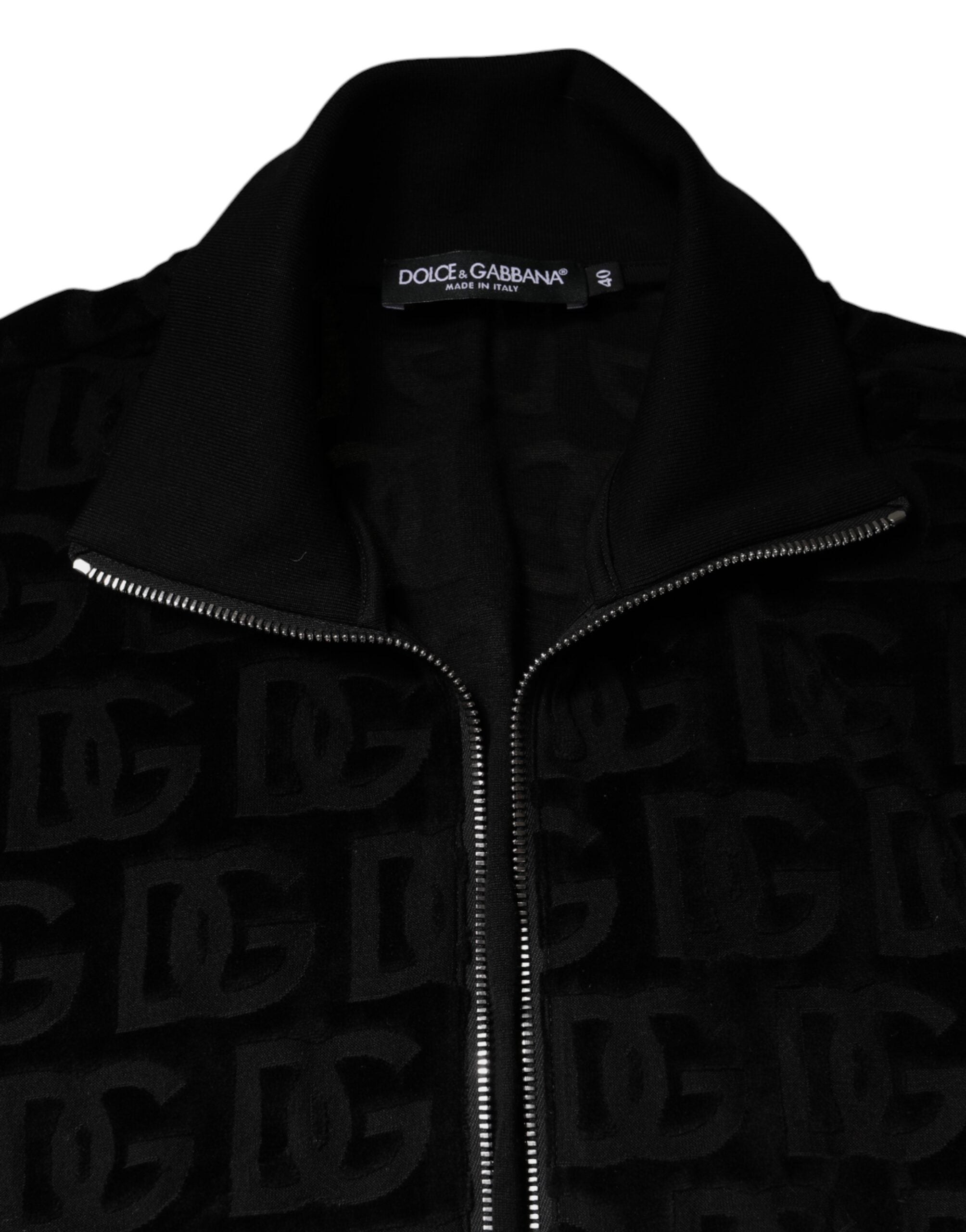 Dolce & Gabbana Black Logo Monogram Full Zip Bomber Jacket