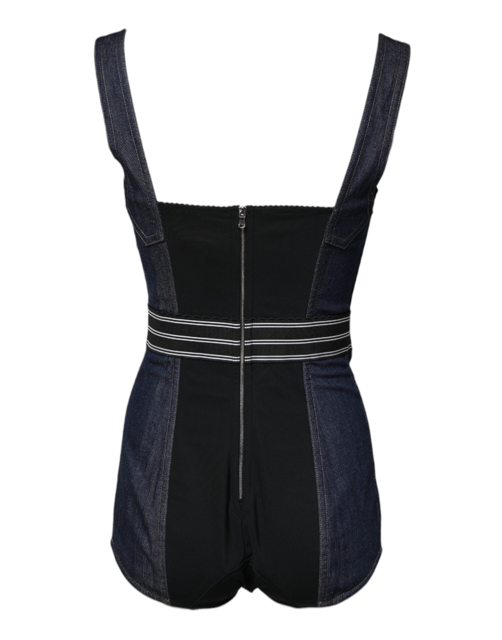 Dolce & Gabbana Blue Cotton Stretch Sleeveless Bodycon Denim Bodysuit