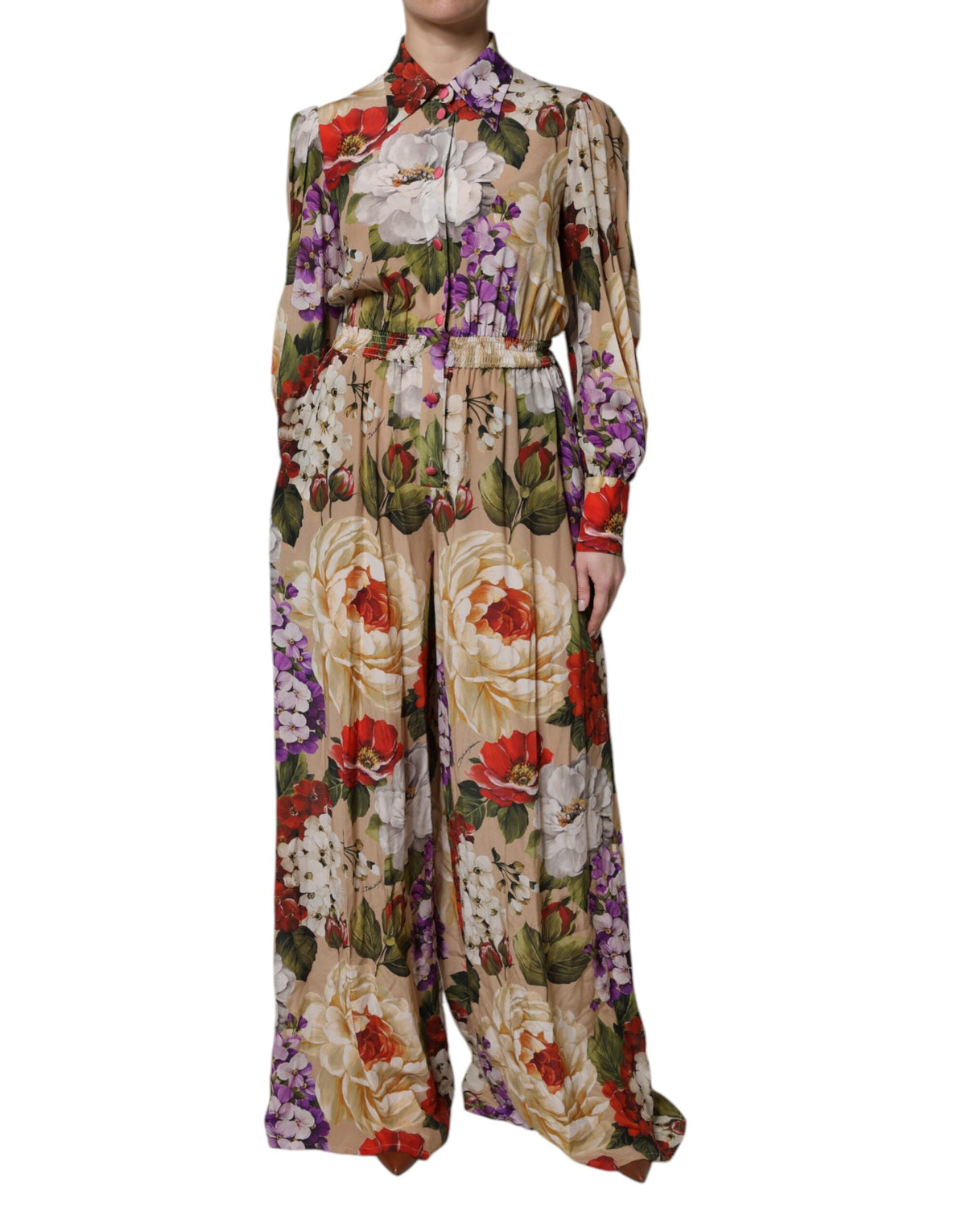 Indulge in the exquisite Dolce & Gabbana Multicolor Floral Wide Leg Jumpsuit Dress, crafted from luxurious silk, embodying elegance and sophistication for the discerning individual.