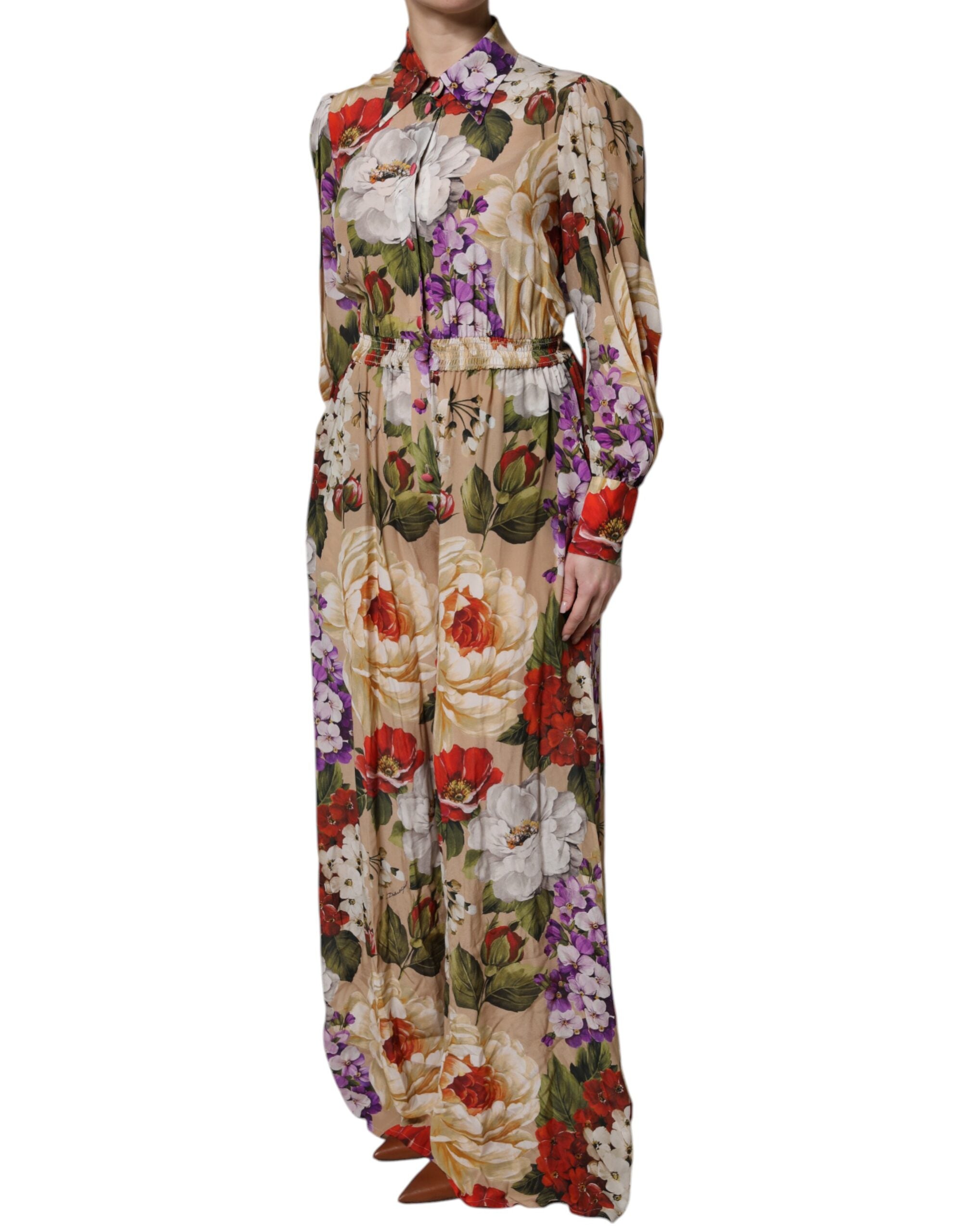 Indulge in the exquisite Dolce & Gabbana Multicolor Floral Wide Leg Jumpsuit Dress, crafted from luxurious silk, embodying sophistication and timeless elegance for the discerning individual.