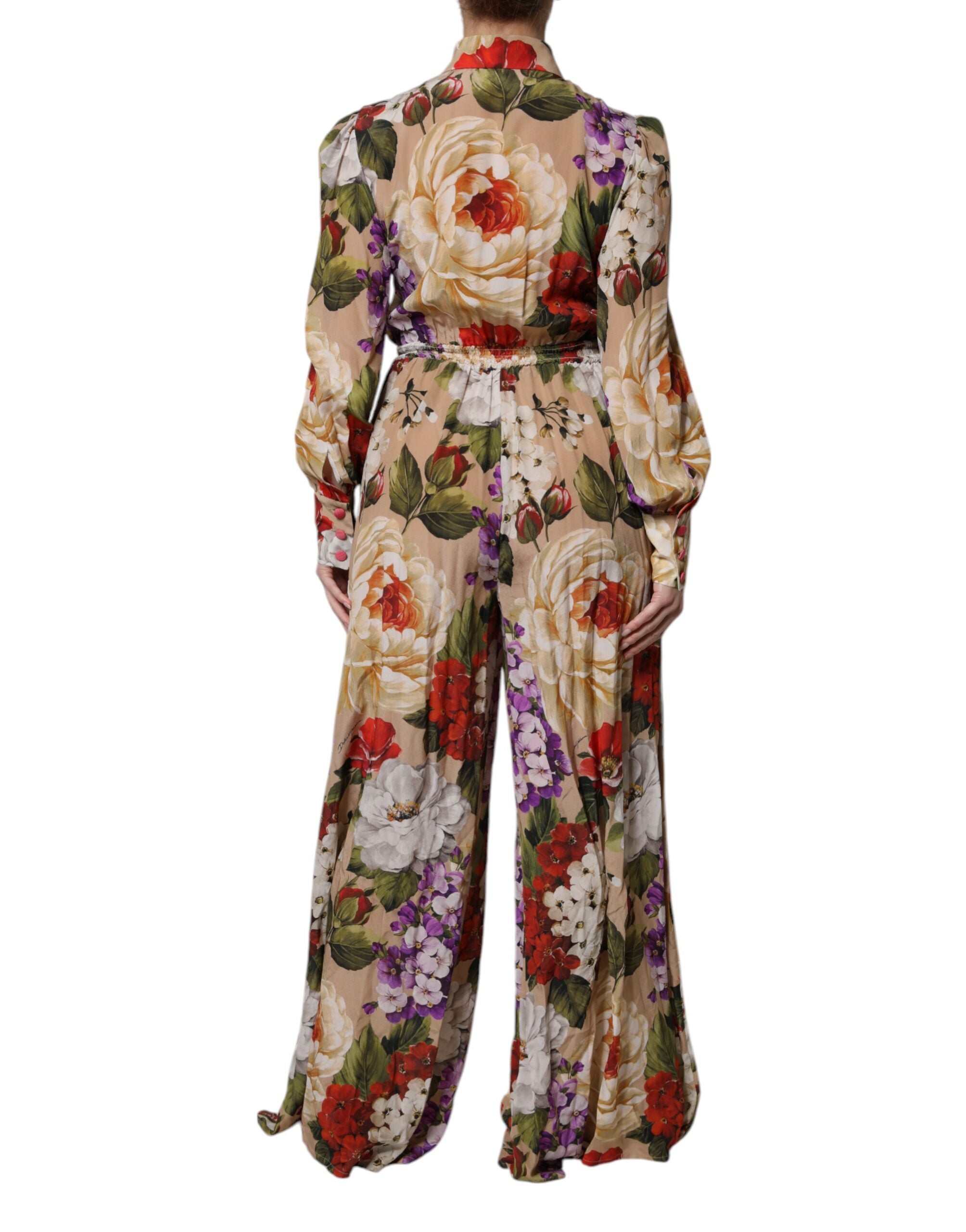 Indulge in the elegance of the Dolce & Gabbana Multicolor Floral Wide Leg Jumpsuit Dress, a silk masterpiece that embodies luxury and sophistication for any occasion.