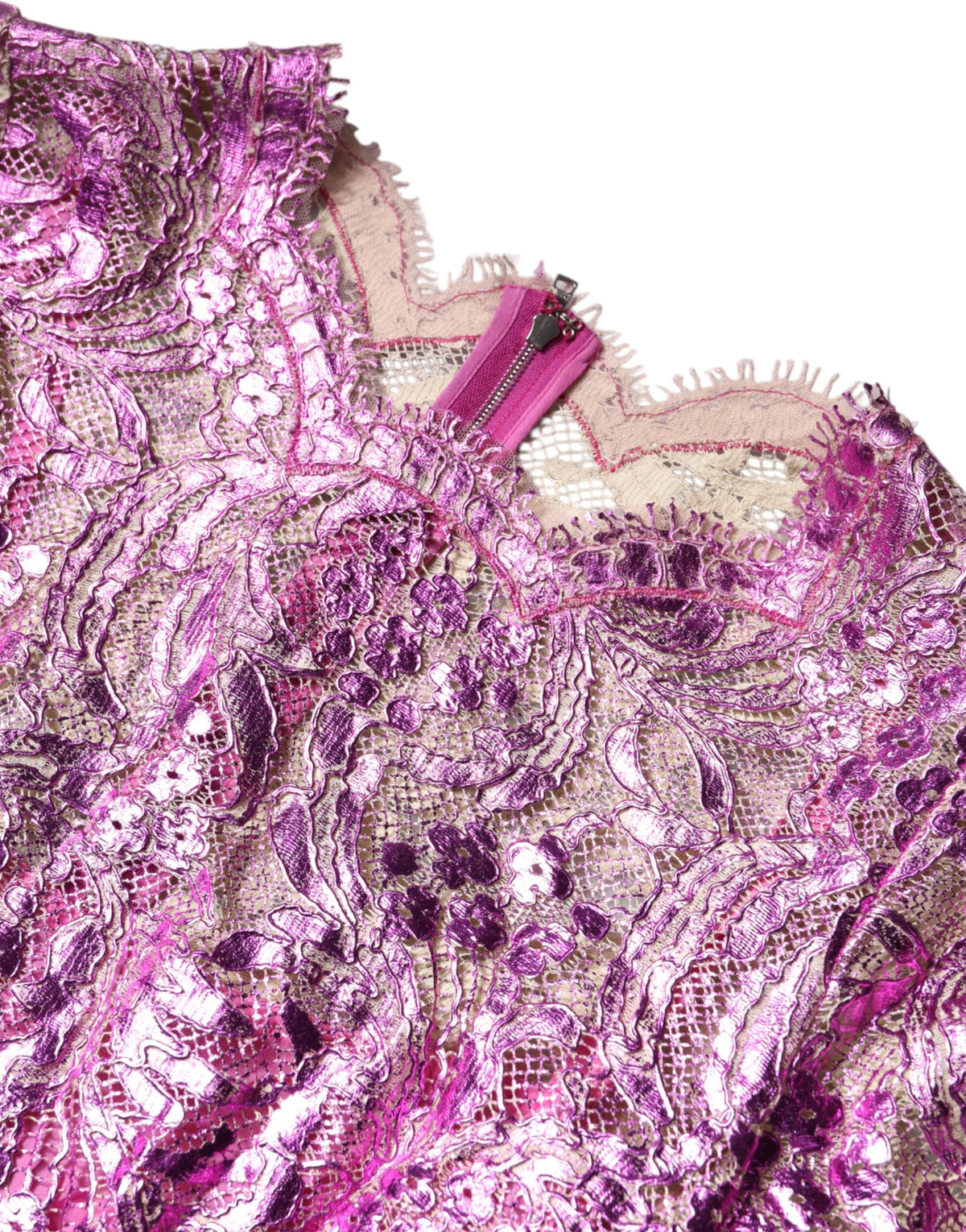 Experience the allure of the Dolce & Gabbana Metallic Fuchsia Floral Sheath Mini Dress, where exquisite craftsmanship meets timeless elegance, perfect for the discerning individual.