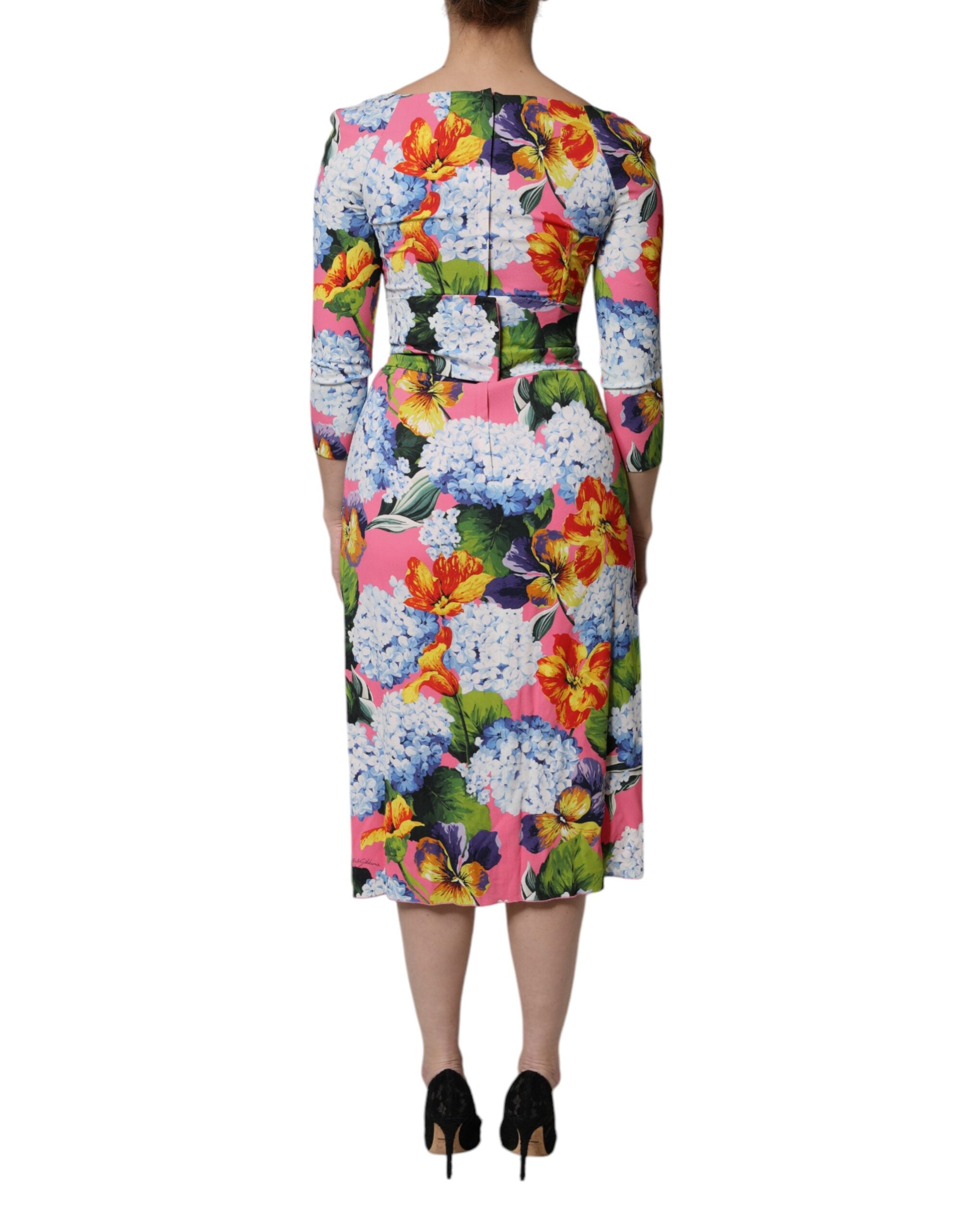 Discover the exquisite Dolce & Gabbana Multicolor Floral Side Slit Midi Dress, a luxurious blend of viscose and elastane, embodying timeless elegance and sophisticated allure.