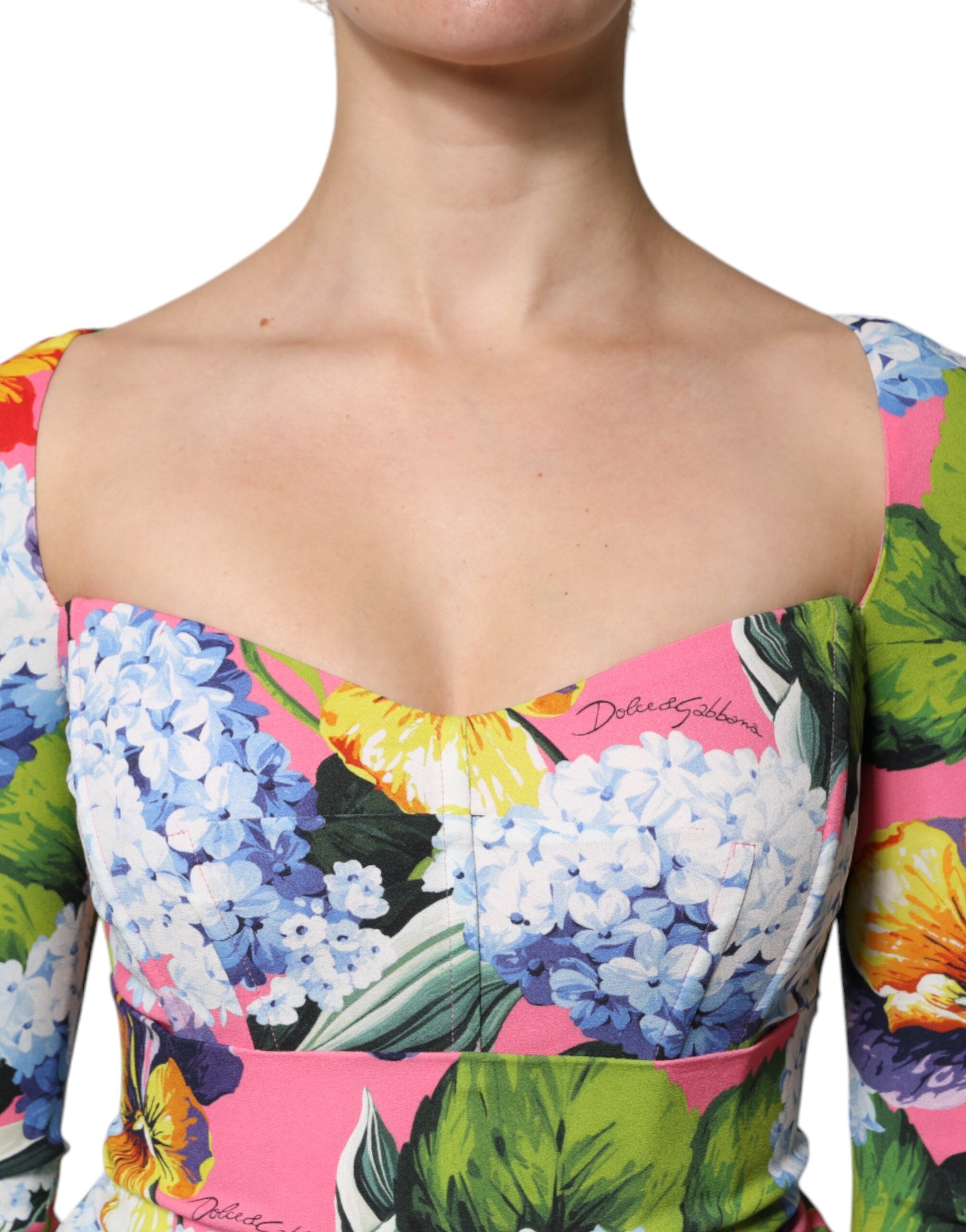 Experience the exquisite allure of the Dolce & Gabbana Multicolor Floral Side Slit Midi Dress, a luxurious blend of viscose and elastane, crafted for timeless elegance and sophisticated moments.