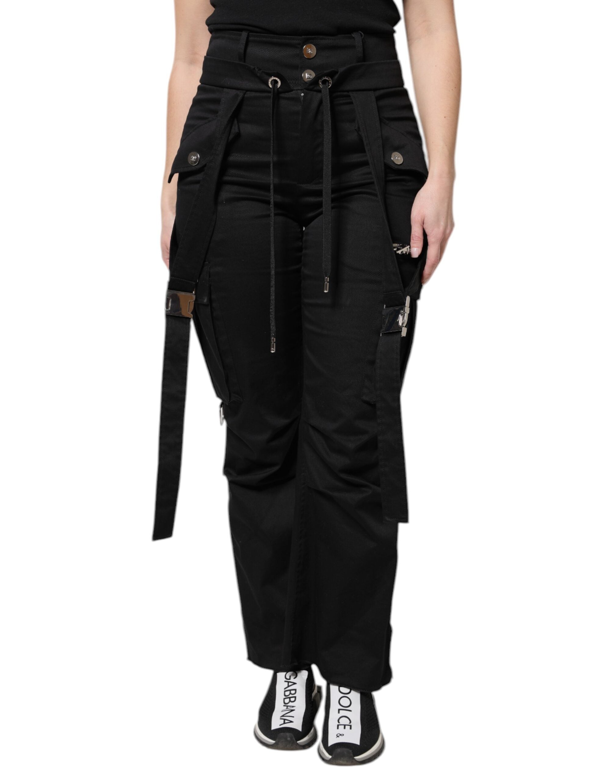 Dolce & Gabbana Black Cotton High Waist Cargo Pants - Luxury Fashion