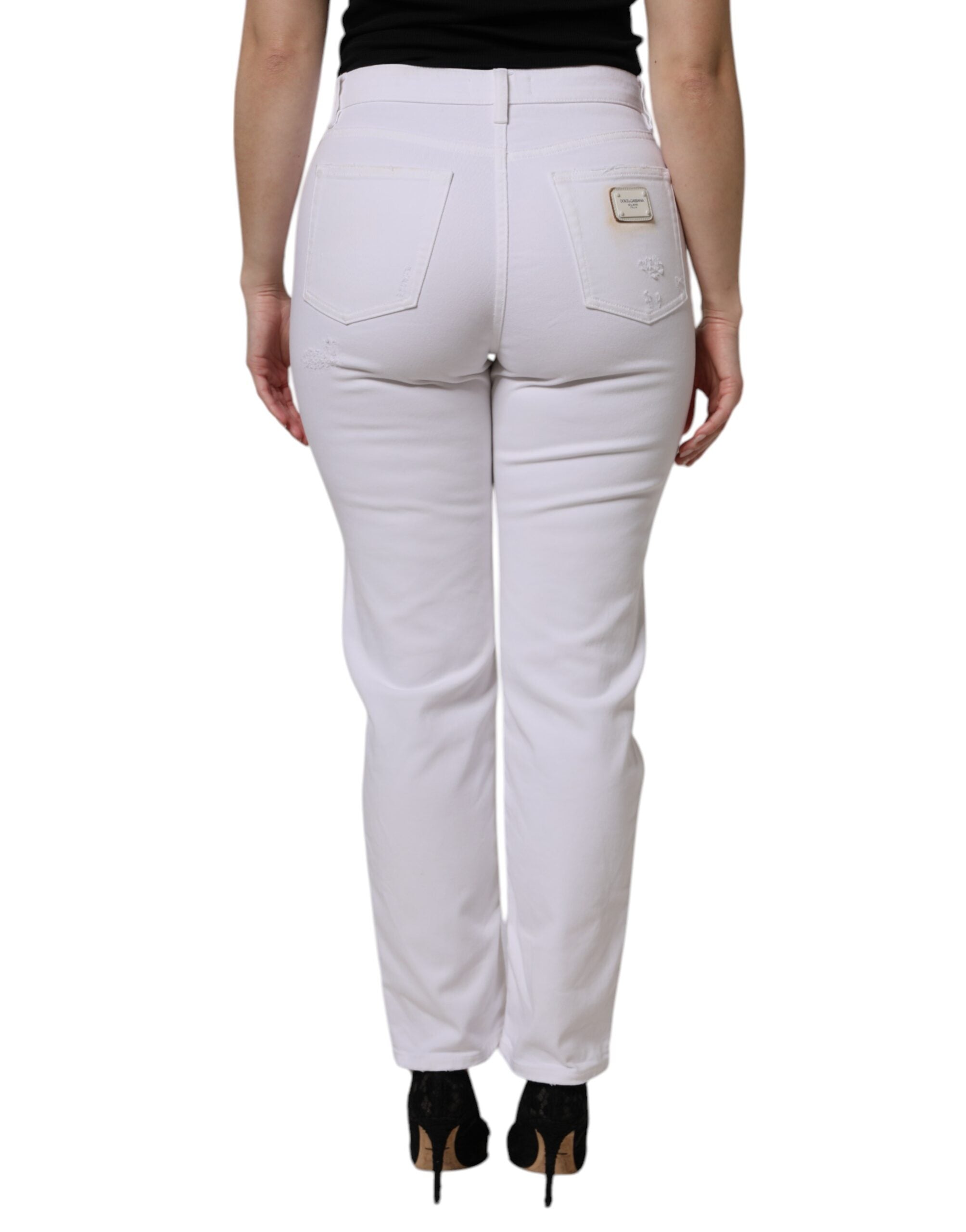 Dolce & Gabbana White Cotton High Waist Skinny Denim Jeans
