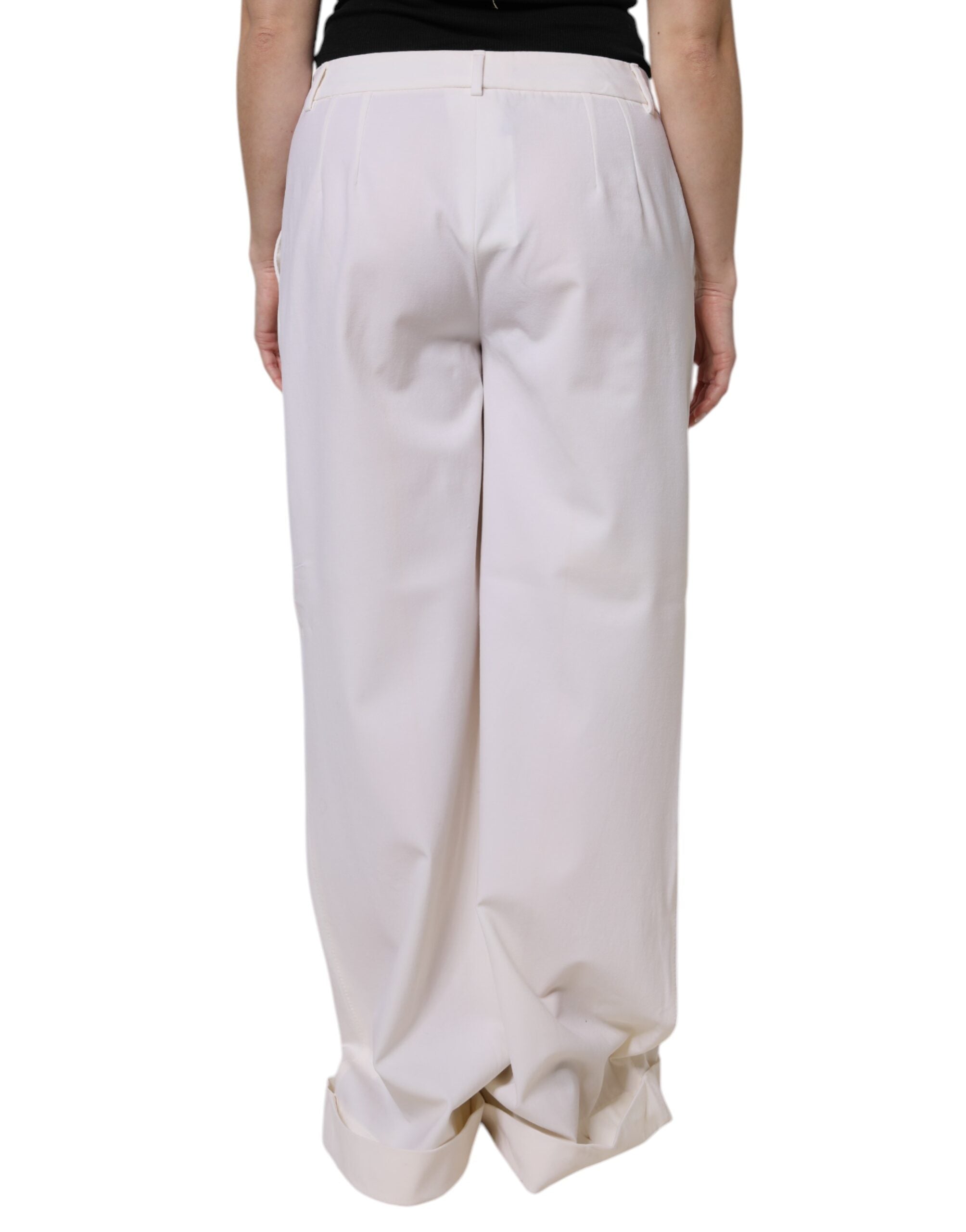 Dolce & Gabbana White Wool Mid Waist Wide Leg Pants