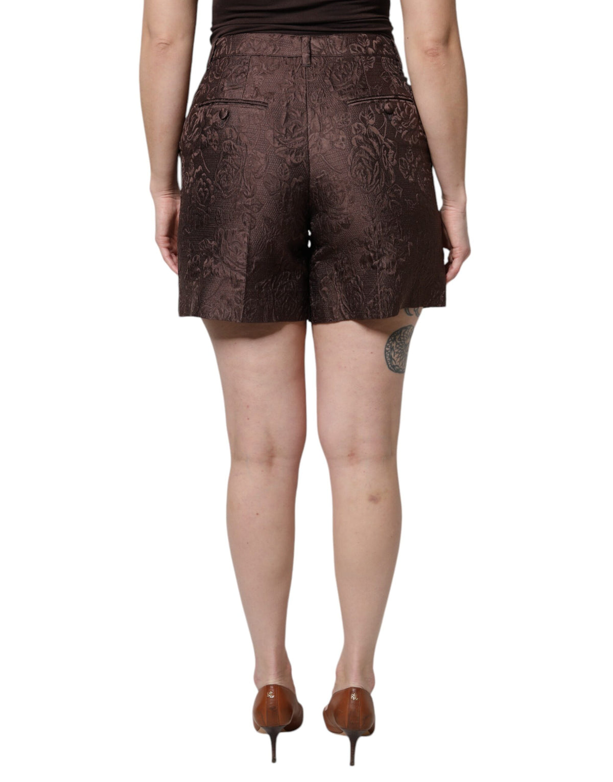 Dolce & Gabbana Brown Floral Brocade Mid Waist Mini Short Couture