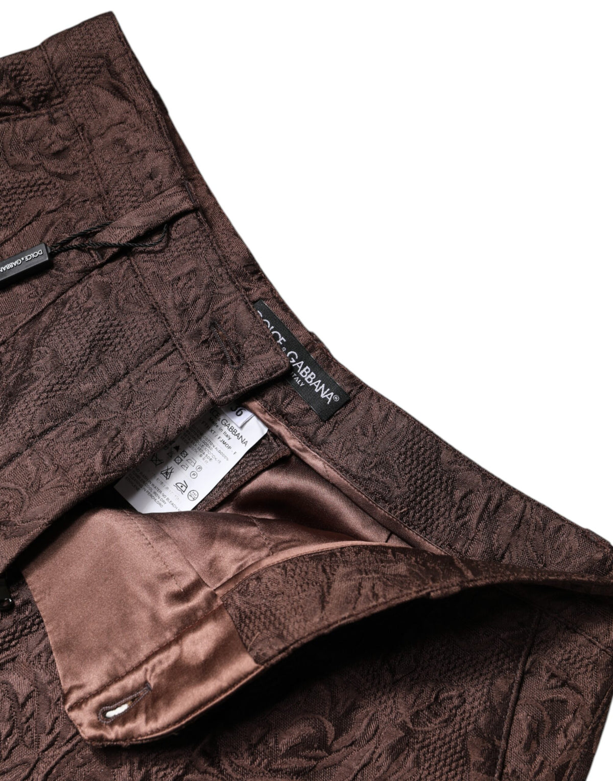 Dolce & Gabbana Brown Floral Brocade Mid Waist Mini Short Couture