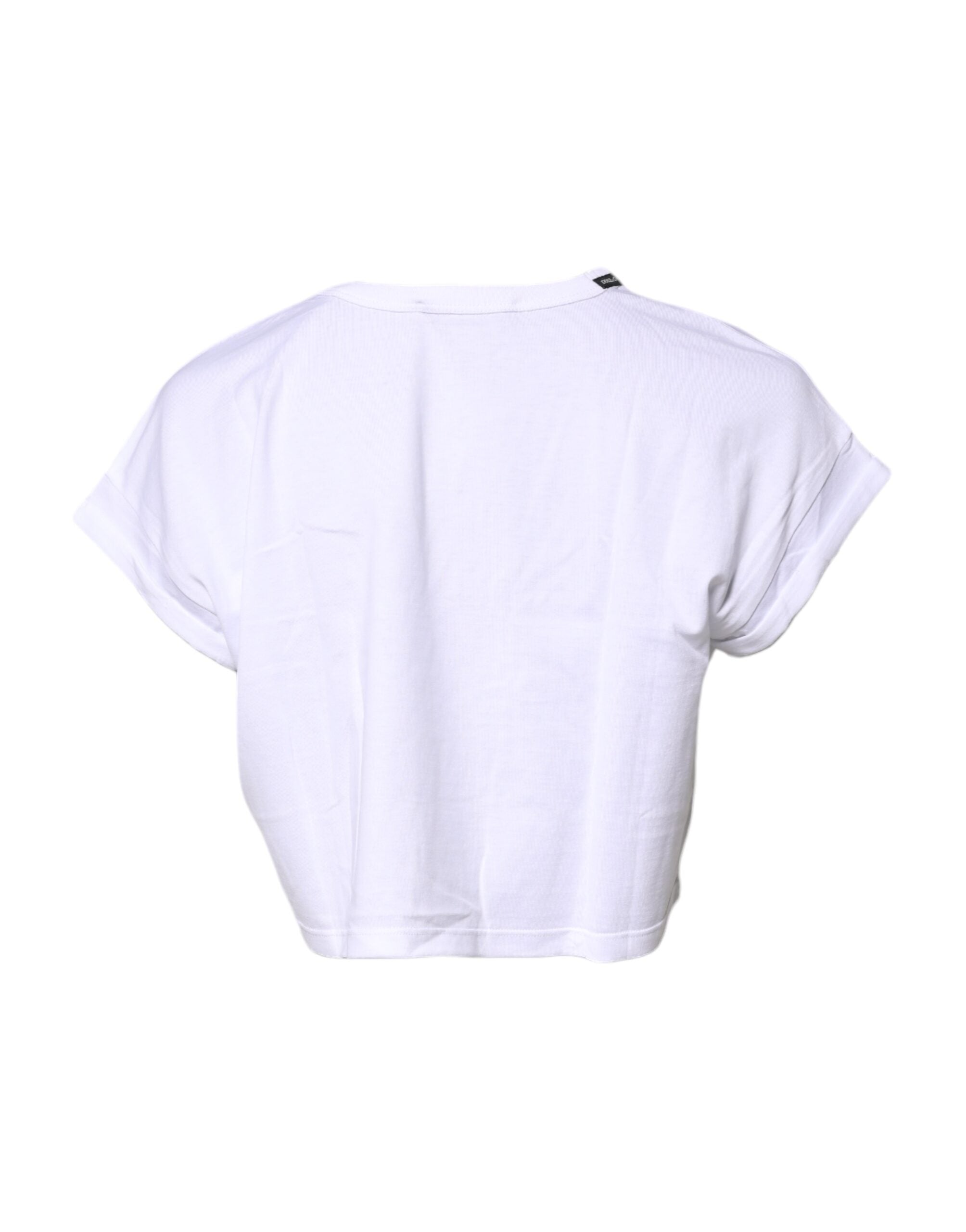 Dolce & Gabbana White Cotton Crew Neck Cropped T-shirt Top