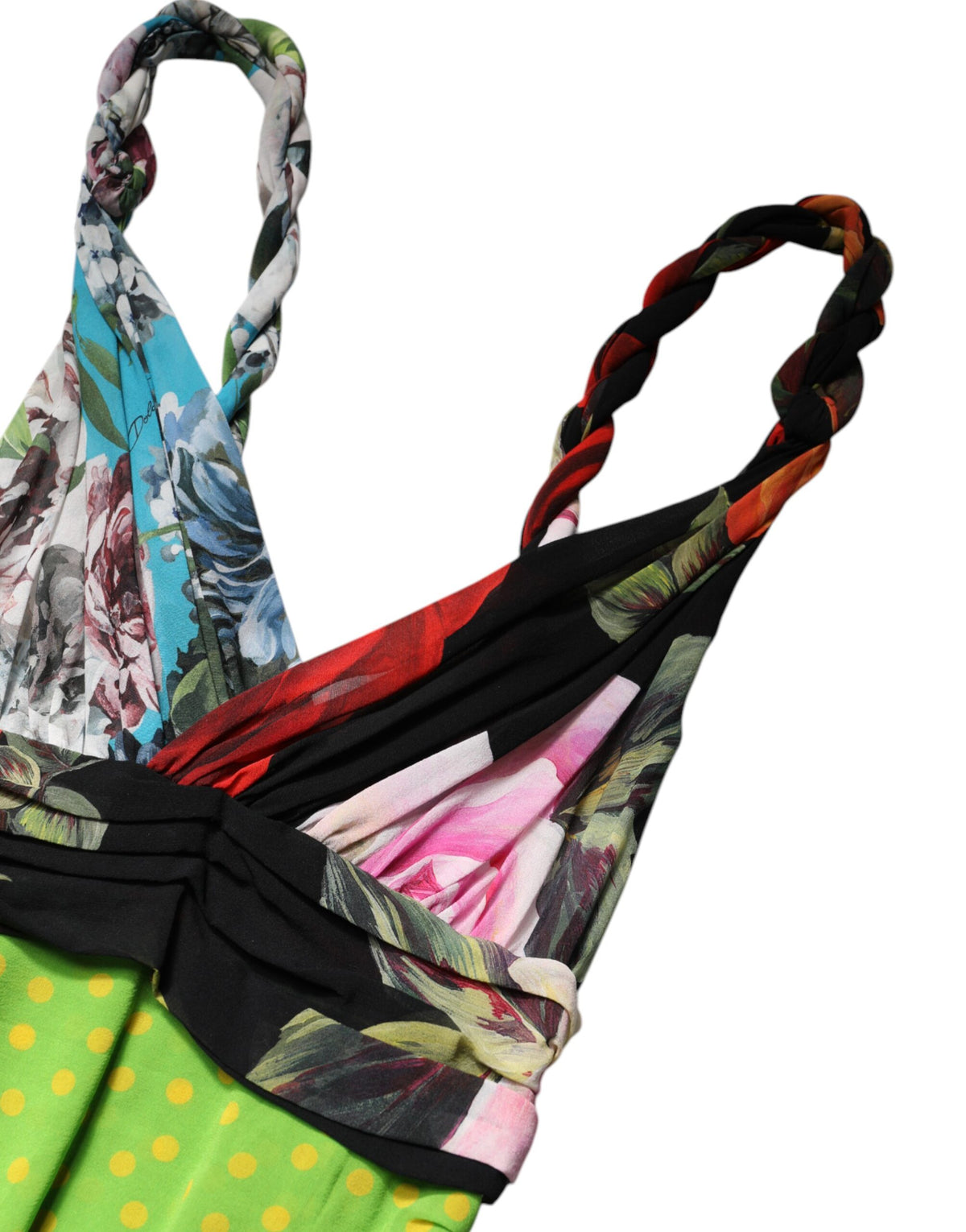 Indulge in the exquisite Dolce & Gabbana Multicolor Floral Patchwork Fitted Mini Dress, a masterpiece of silk and elastane, crafted in Italy for the discerning connoisseur.