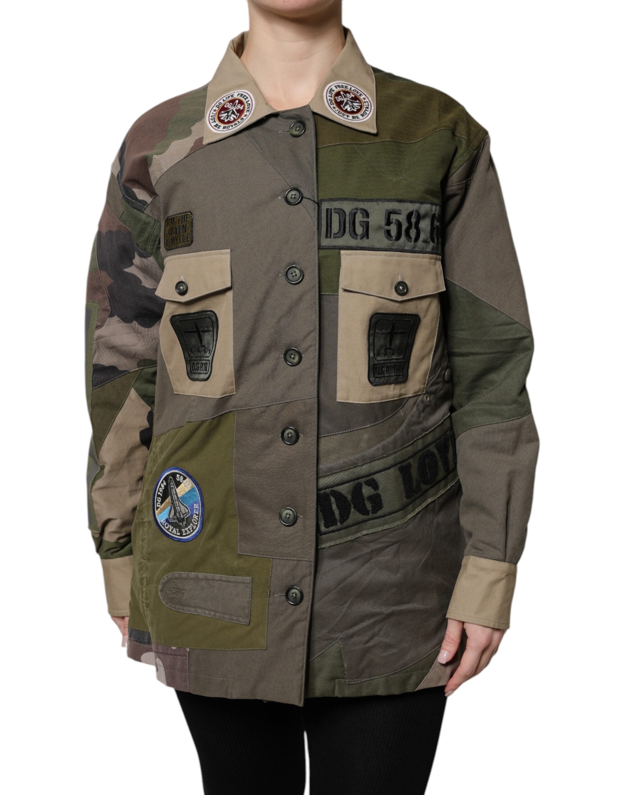 Elevate your wardrobe with the Dolce & Gabbana Military Green Cotton Button Down Jacket, a masterpiece of Italian craftsmanship that embodies timeless luxury and sophisticated style.