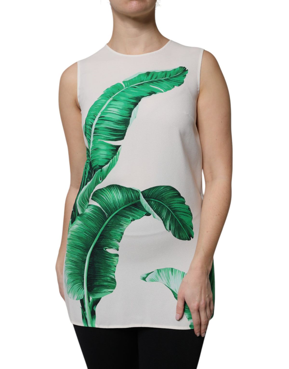 Dolce & Gabbana White Banana Leaf Print Tank Top - Luxurious Couture
