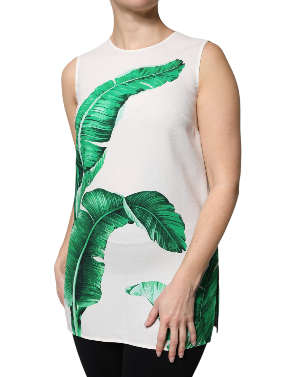 Dolce & Gabbana White Banana Leaf Print Tank Top - Exquisite Luxury