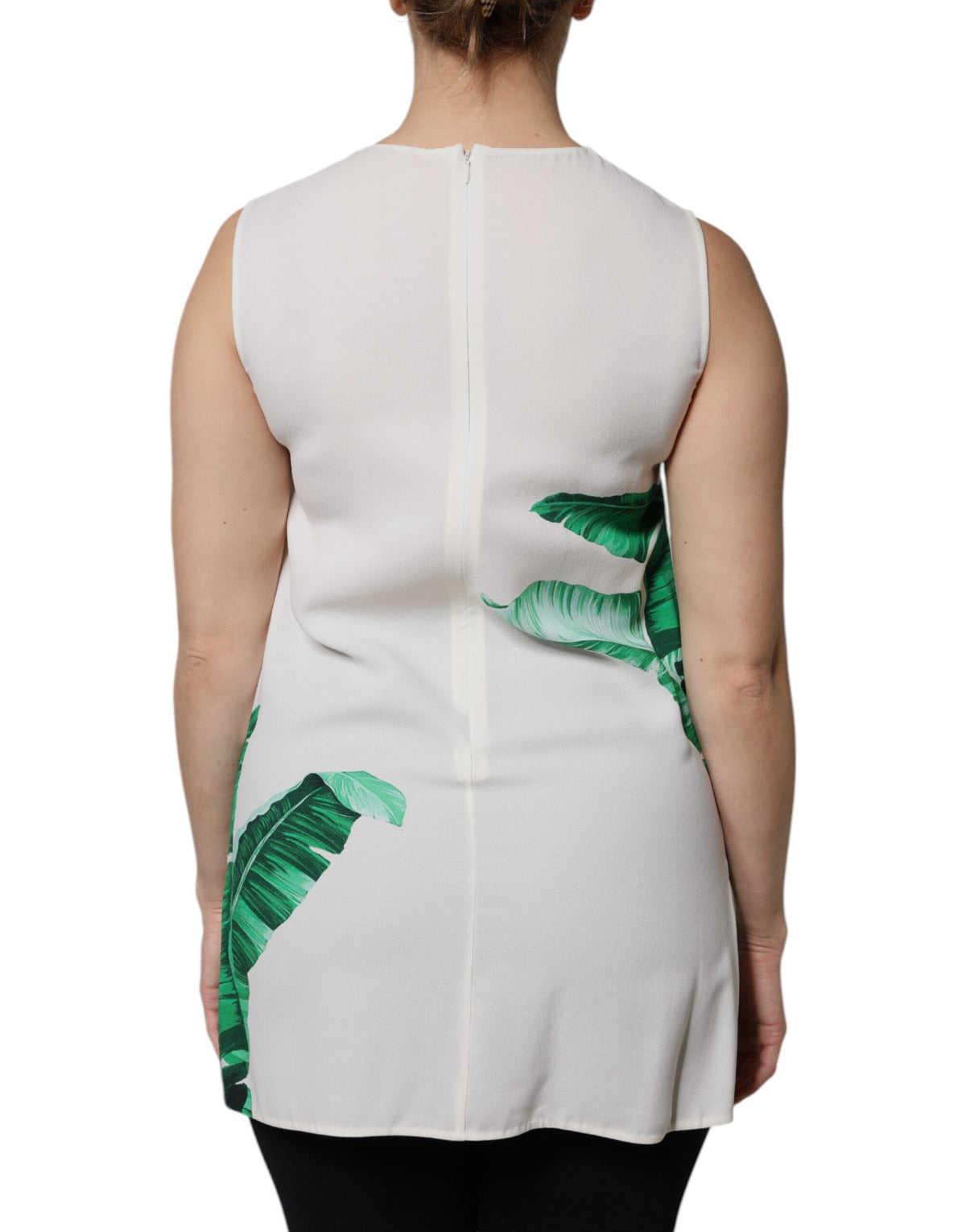 Dolce & Gabbana White Banana Leaf Print Tank Top, Luxurious Couture