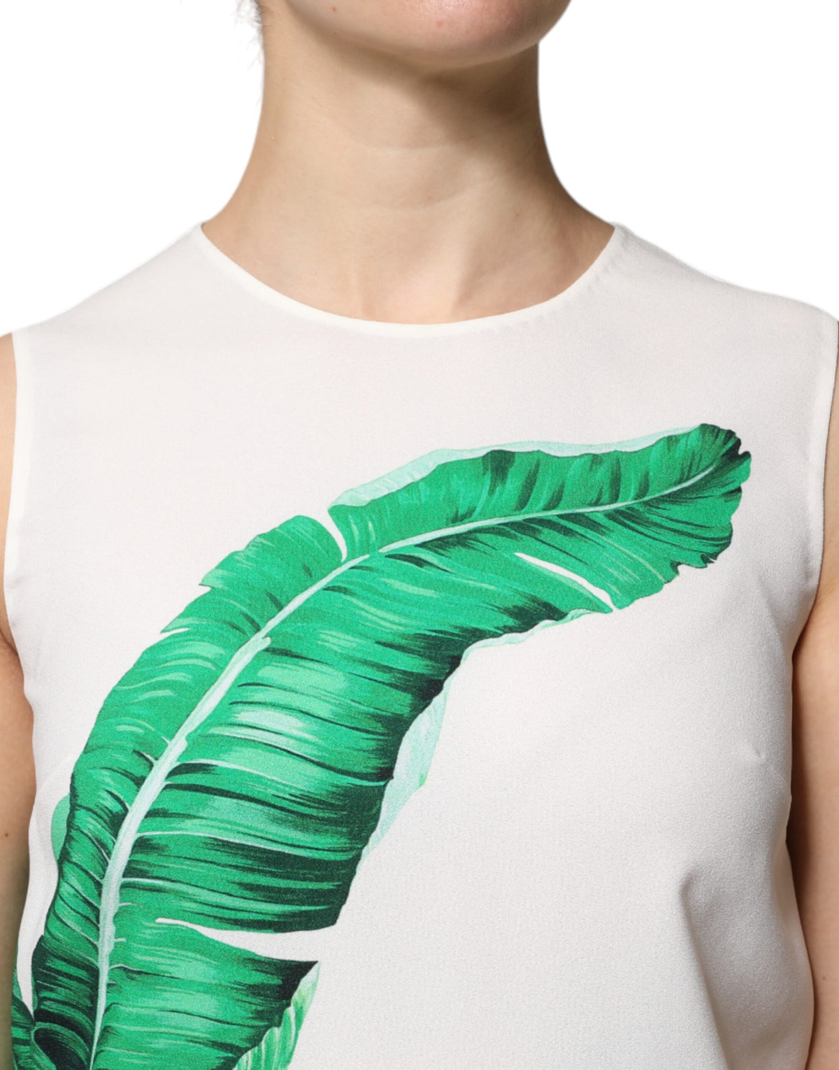 Dolce & Gabbana White Banana Leaf Print Tank Top, Luxurious Couture