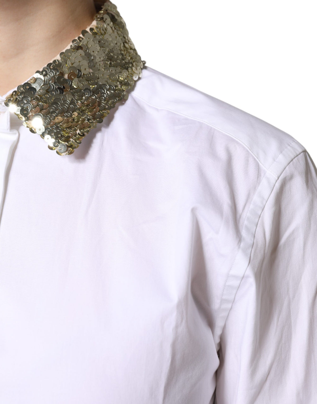 Elevate your wardrobe with the Dolce & Gabbana White Cotton Long Sleeves Sequin Shirt, a luxurious blend of Italian craftsmanship and timeless elegance, perfect for any occasion.