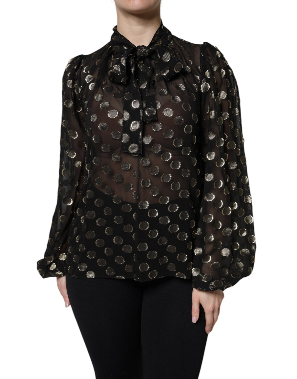 Dolce & Gabbana Black Sheer Polka Dots Blouse Couture Elegance