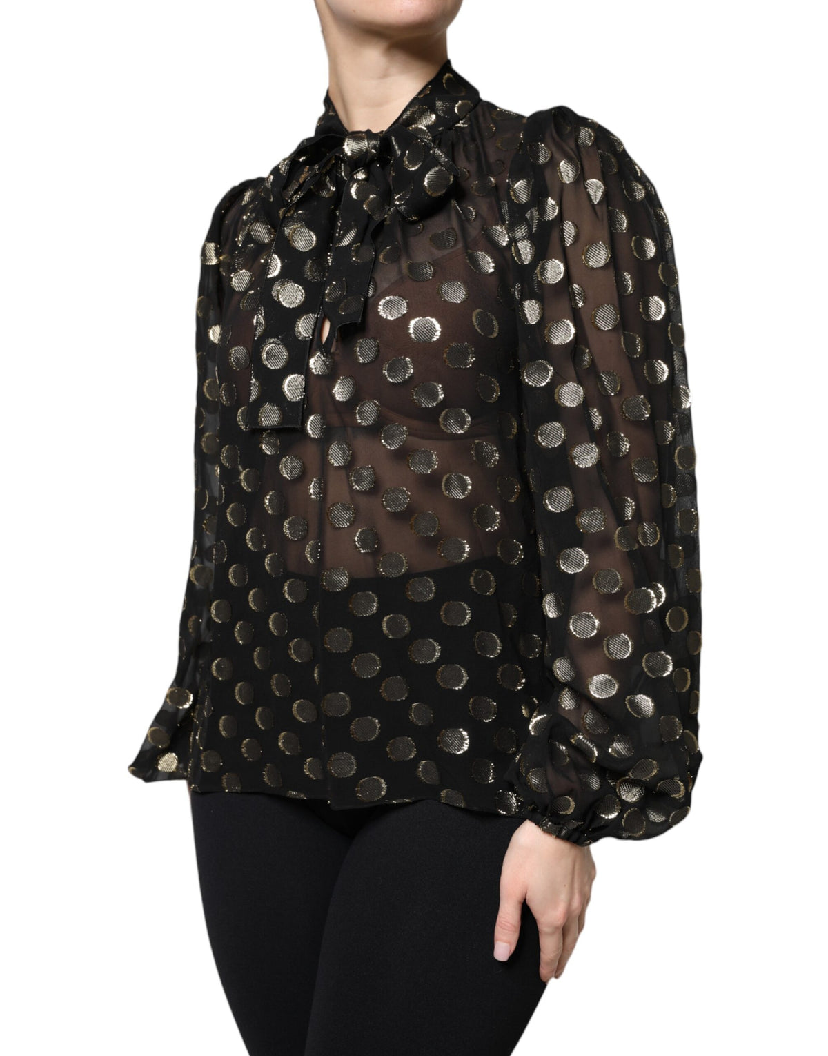 Dolce & Gabbana Black Sheer Polka Dots Blouse Couture Elegance