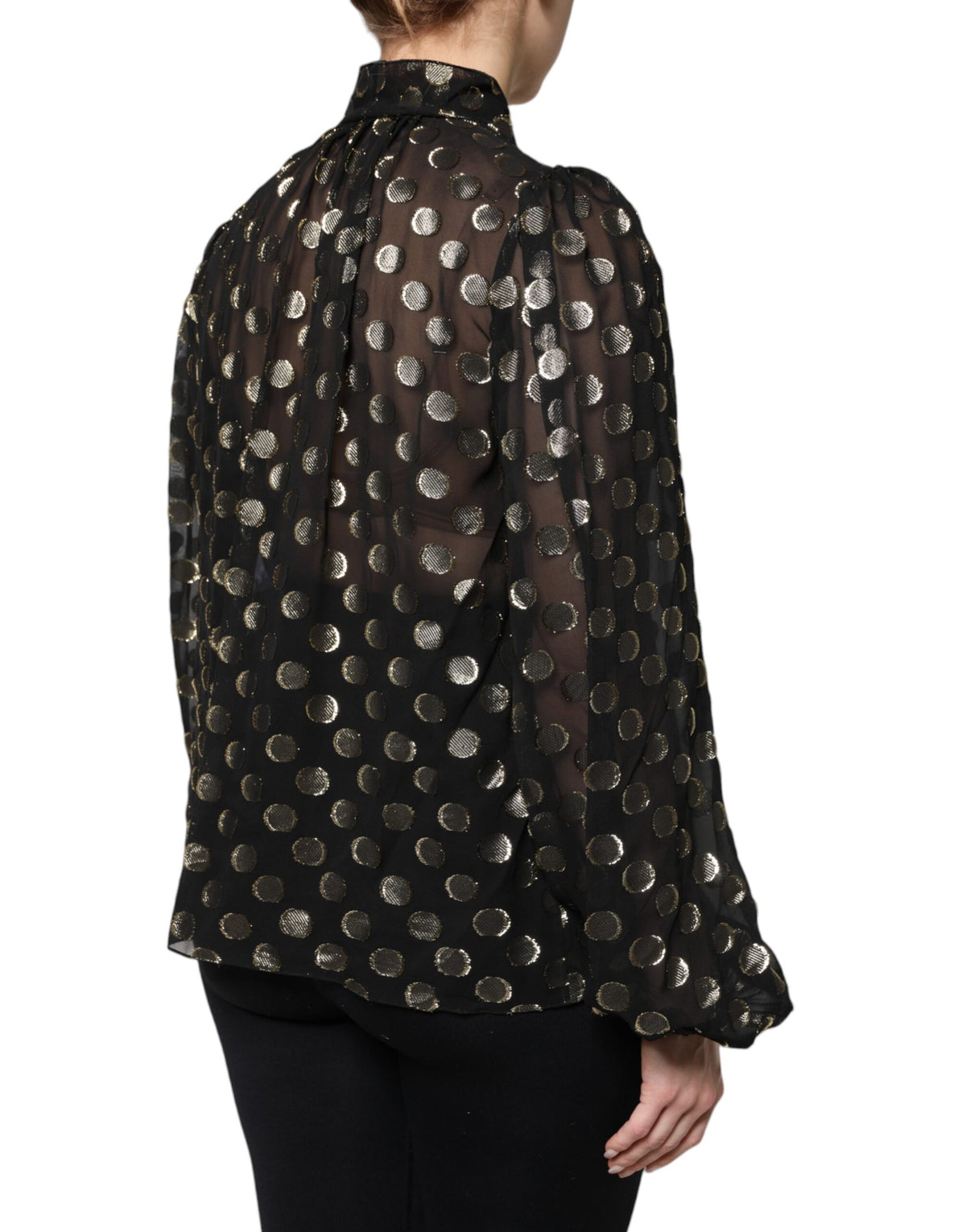 Dolce & Gabbana Black Sheer Polka Dots Blouse - Luxe Elegance