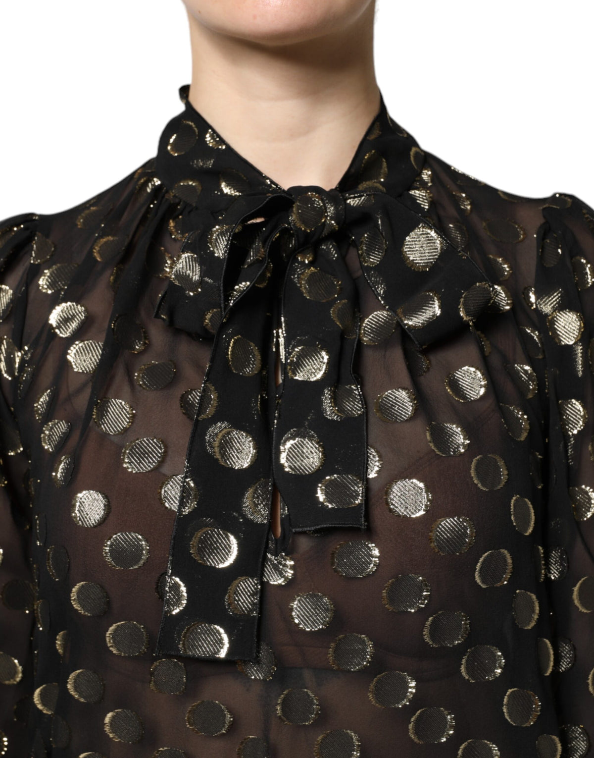 Dolce & Gabbana Black Sheer Polka Dots Blouse Couture Elegance
