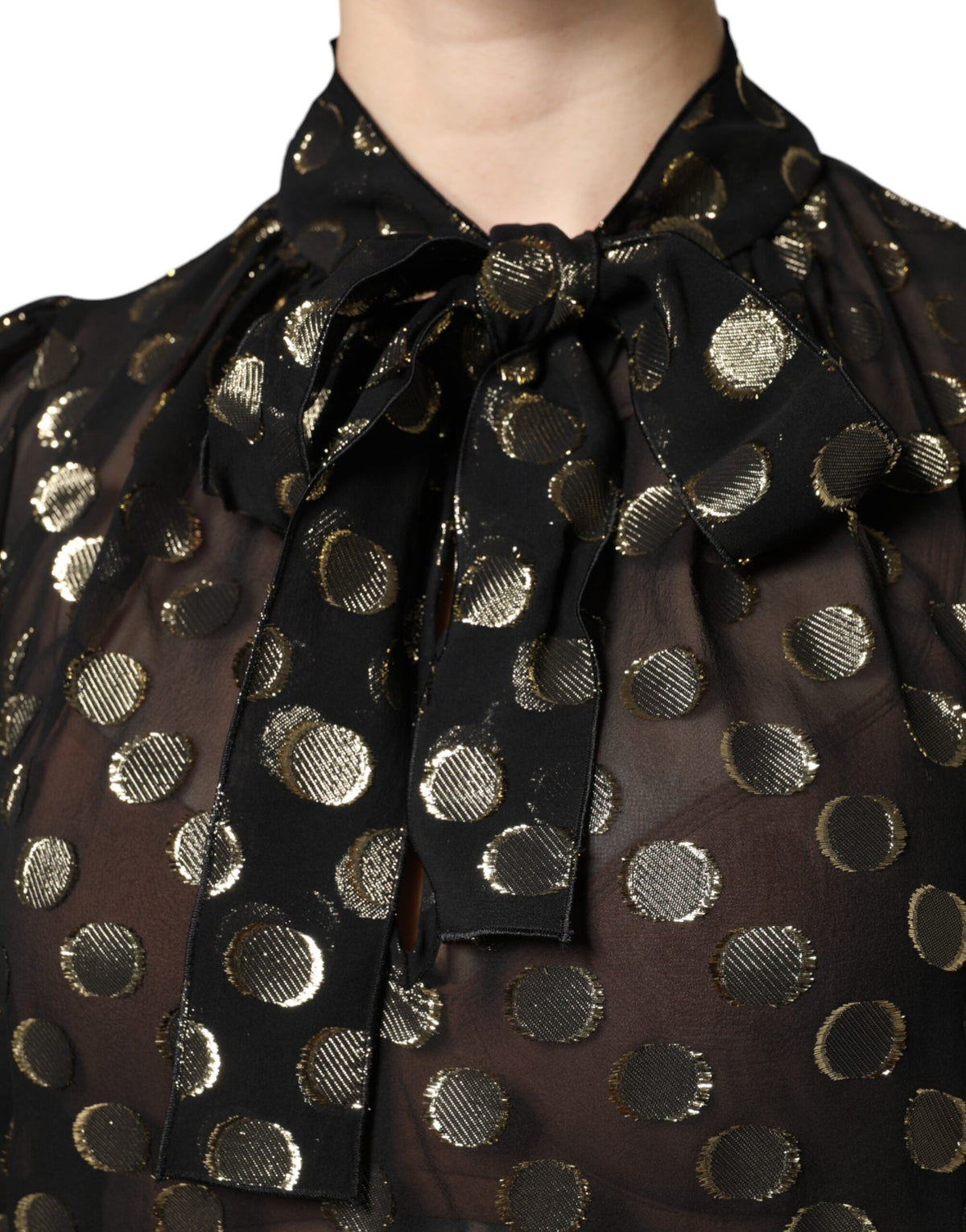 Dolce & Gabbana Black Sheer Polka Dots Blouse Couture Elegance