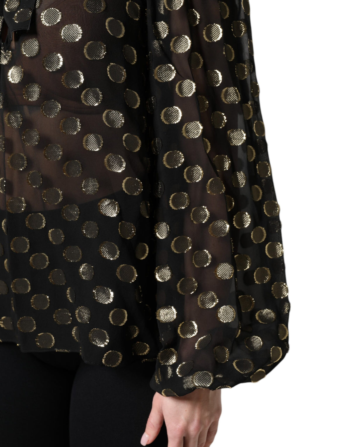 Dolce & Gabbana Black Sheer Polka Dots Blouse Couture Elegance