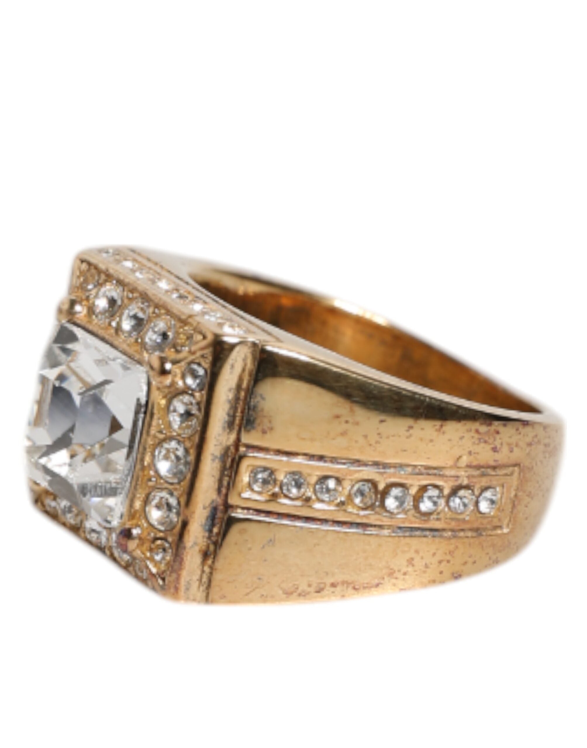 Elevate your elegance with the Dolce & Gabbana Gold Tone Sterling Silver 925 Crystals Ring, a masterpiece of Italian craftsmanship that embodies luxury and sophistication.