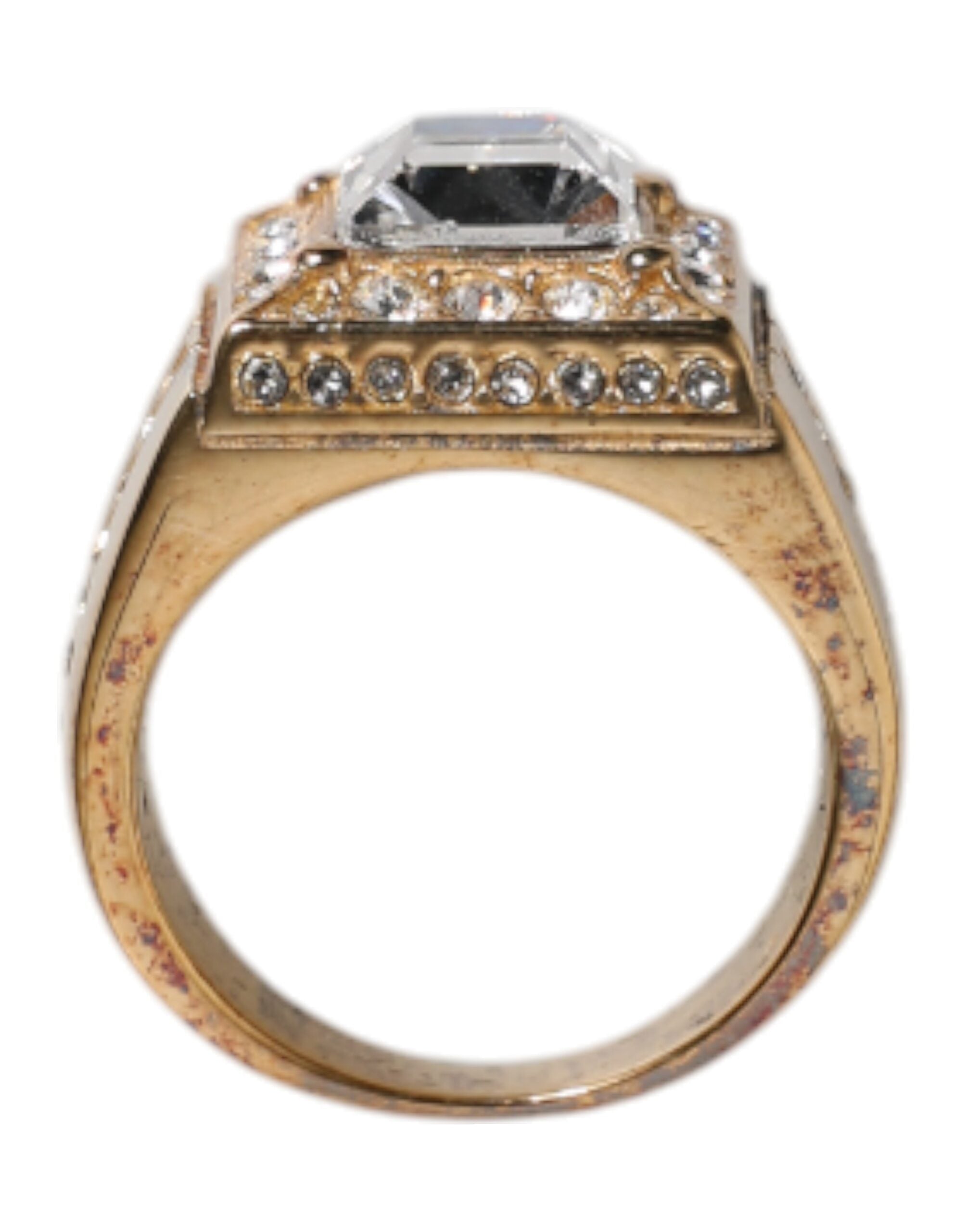 Discover the Dolce & Gabbana Gold Tone Sterling Silver 925 Crystals Ring, a masterpiece of Italian artistry that embodies opulence and sophistication for the discerning connoisseur.