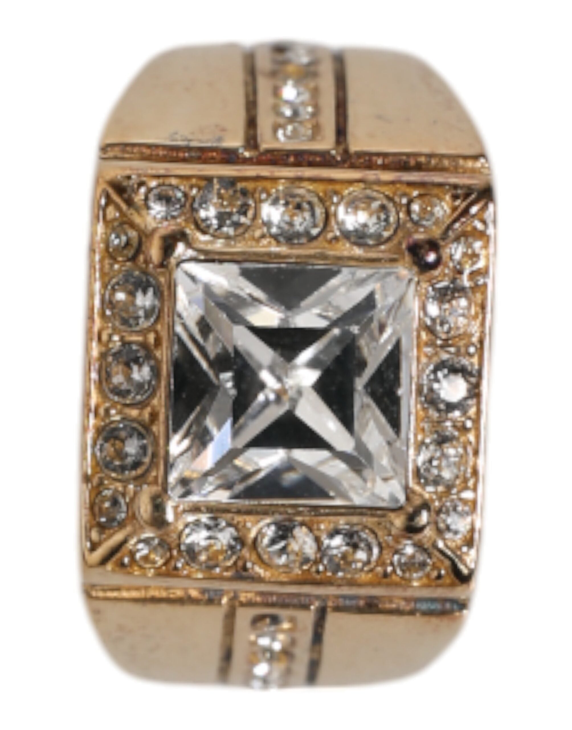 Discover the Dolce & Gabbana Gold Tone Sterling Silver 925 Crystals Ring, a masterpiece of Italian artistry that embodies timeless elegance and luxurious sophistication.
