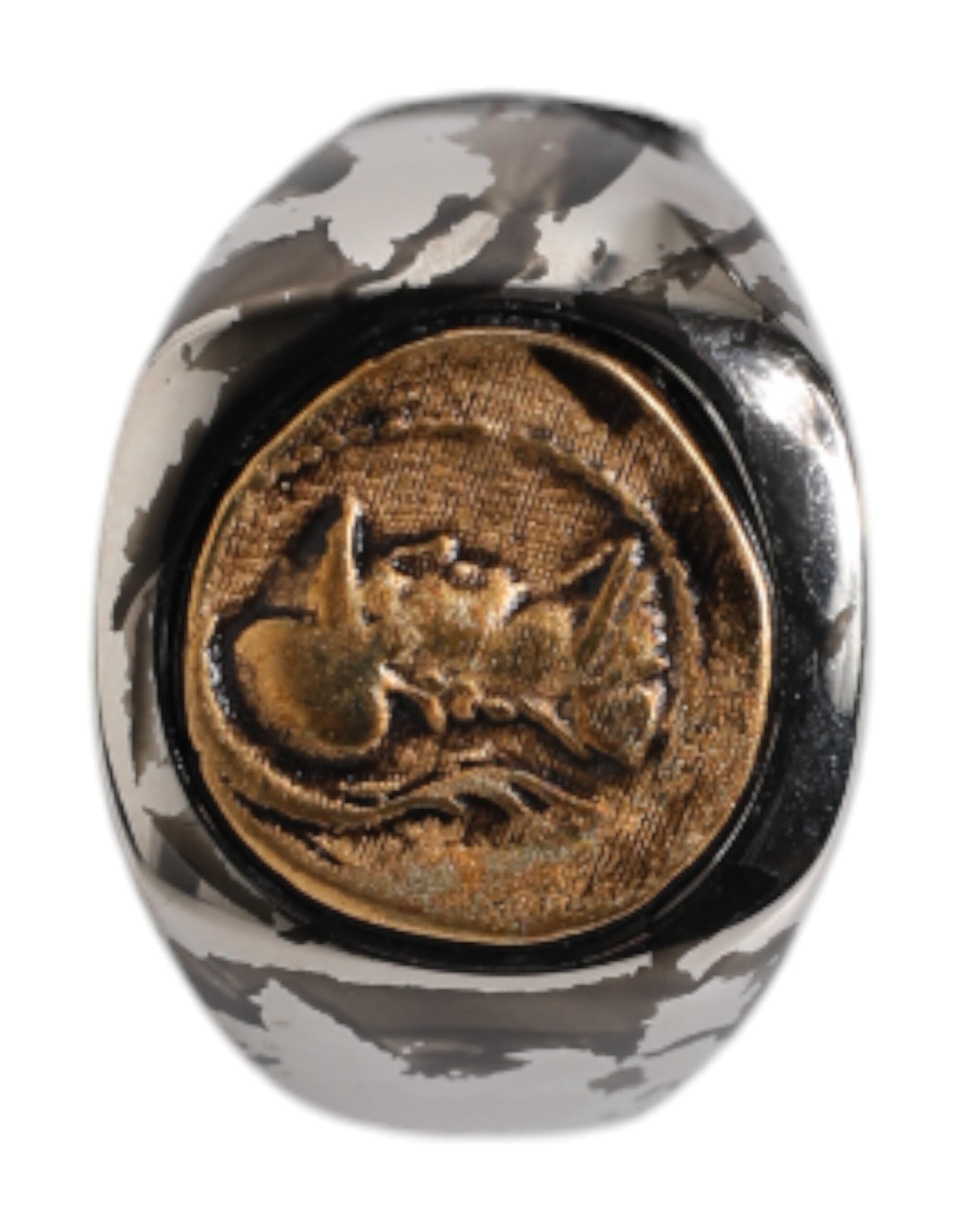 Dolce & Gabbana Silver Tone Engraved Two Color Real Brass Ring