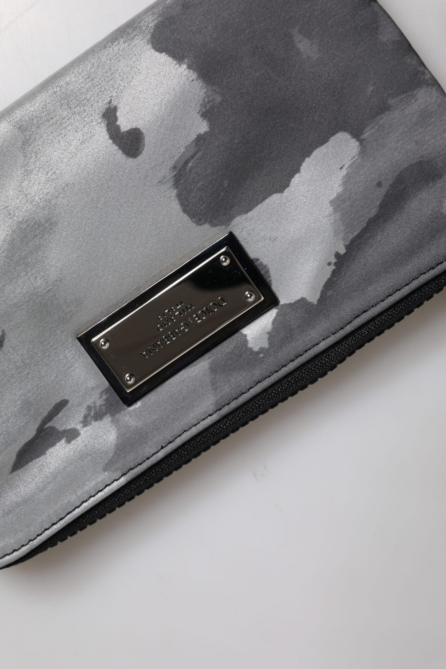 Dolce & Gabbana Black Gray Camouflage Logo Plaque Keyring Pouch Bag