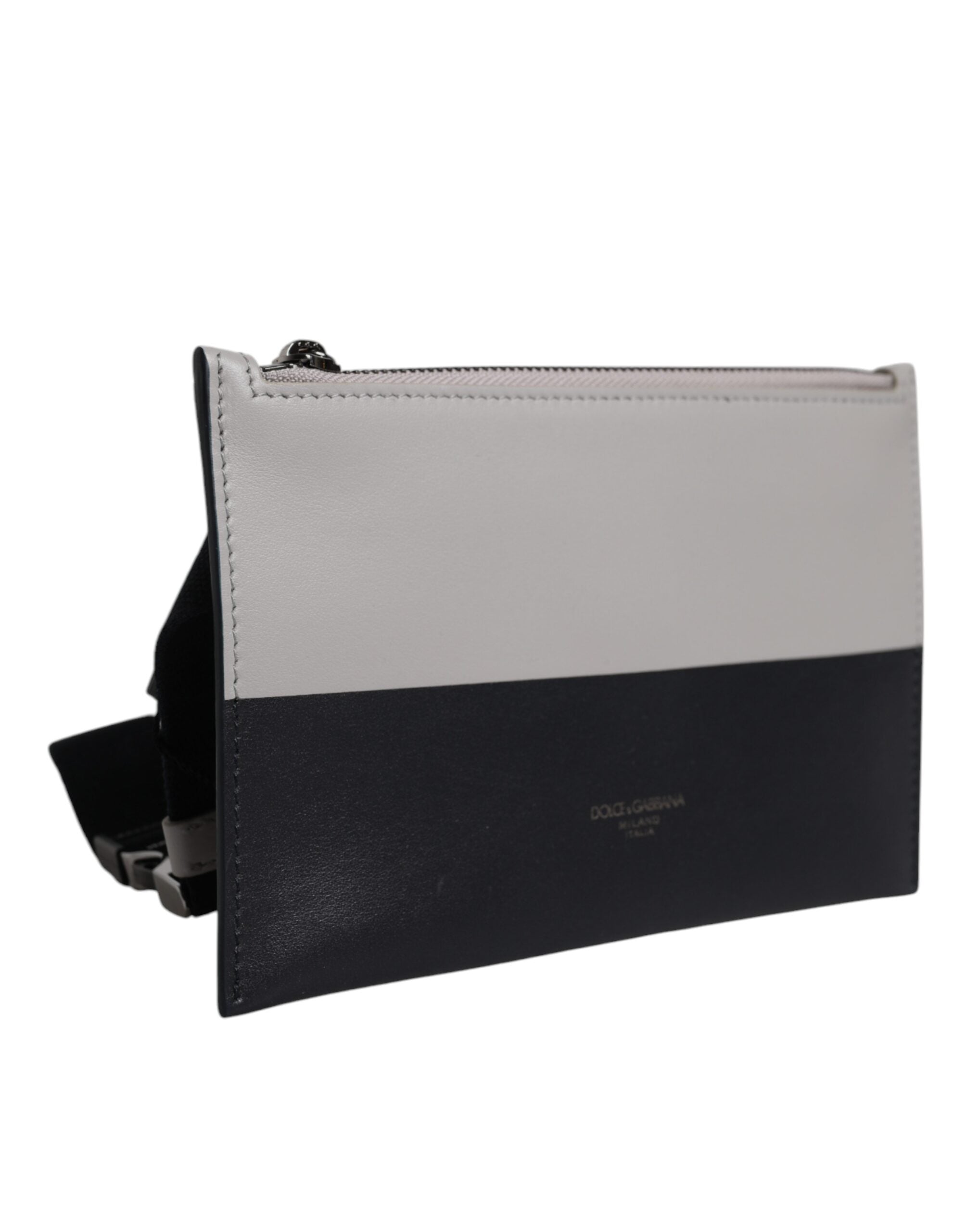 Elevate your style with the Dolce & Gabbana Black White Leather Logo Embossed Crossbody Bag, a masterpiece of Italian craftsmanship that embodies luxury and sophistication.