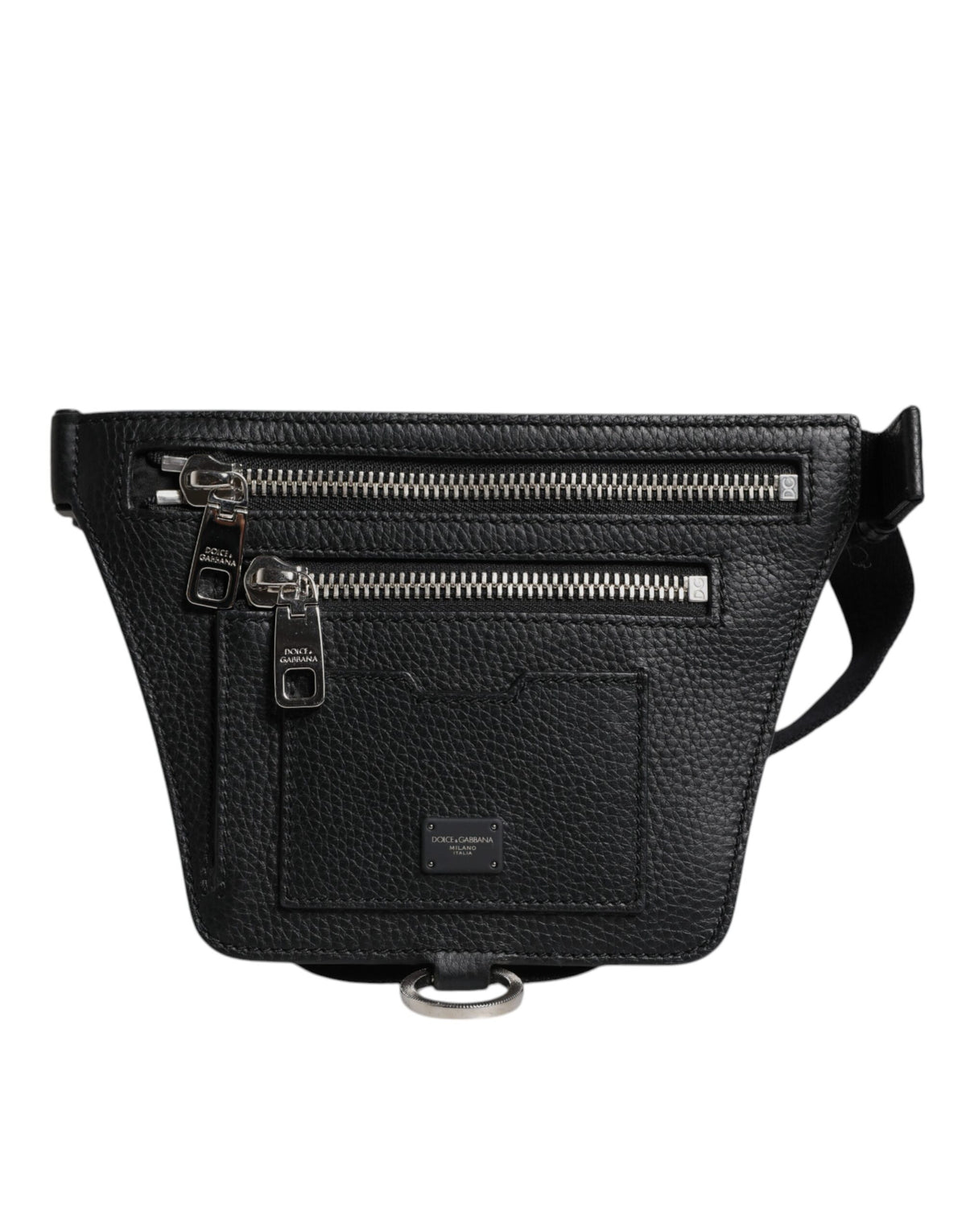 Elevate your style with the Dolce & Gabbana Black Calfskin Logo Plaque Fanny Pack, a luxurious blend of exquisite craftsmanship and versatile elegance for the discerning individual.