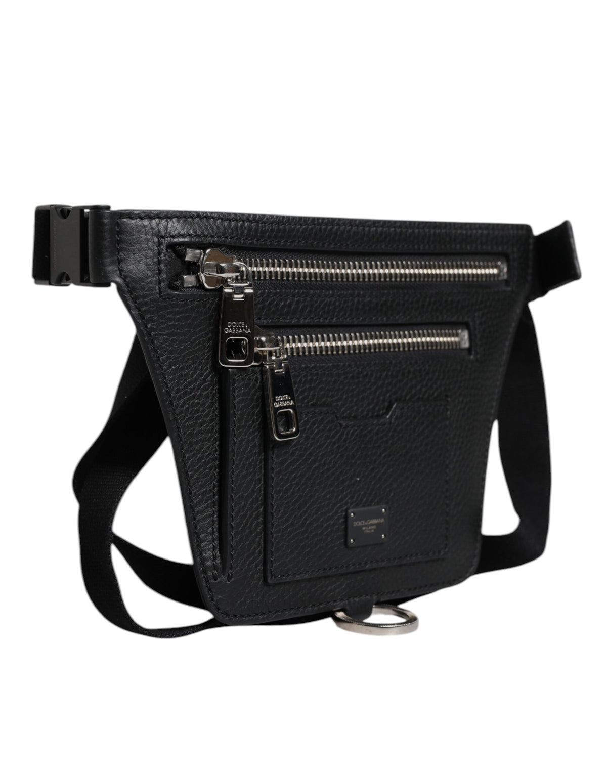 Elevate your style with the Dolce & Gabbana Black Calfskin Logo Plaque Fanny Pack, a luxurious blend of exquisite craftsmanship and versatile elegance for the discerning individual.