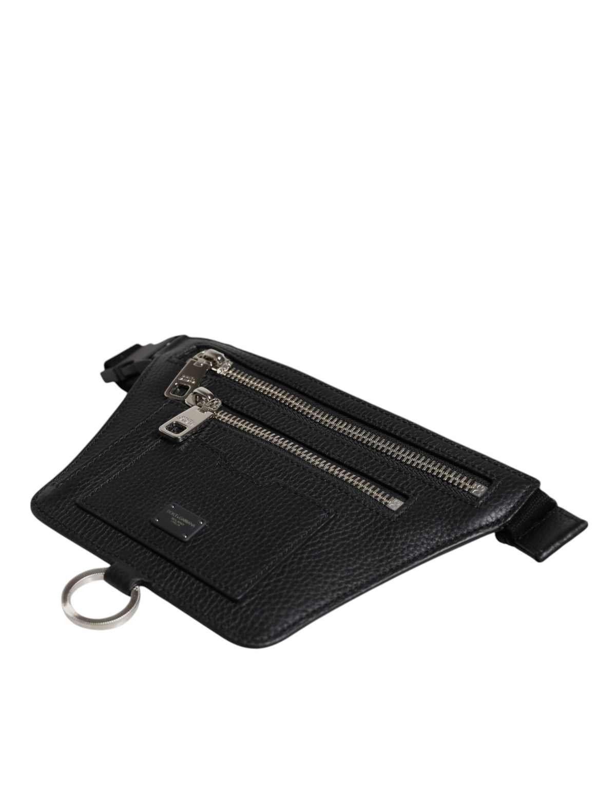 Elevate your style with the Dolce & Gabbana Black Calfskin Logo Plaque Fanny Pack, a luxurious blend of exquisite craftsmanship and versatile elegance for the discerning individual.