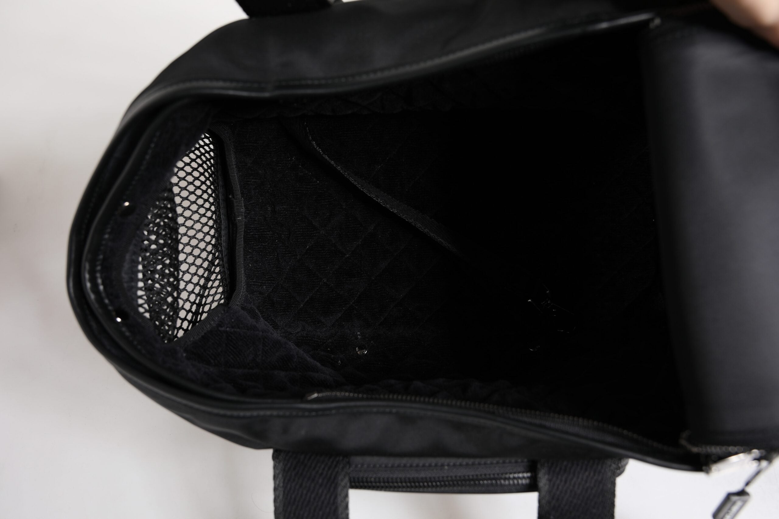 Elevate your pet-carrying experience with the Dolce & Gabbana Black Shoulder Strap Pet Carry Bag, a luxurious blend of nylon, leather, and acrylic, crafted for discerning tastes.