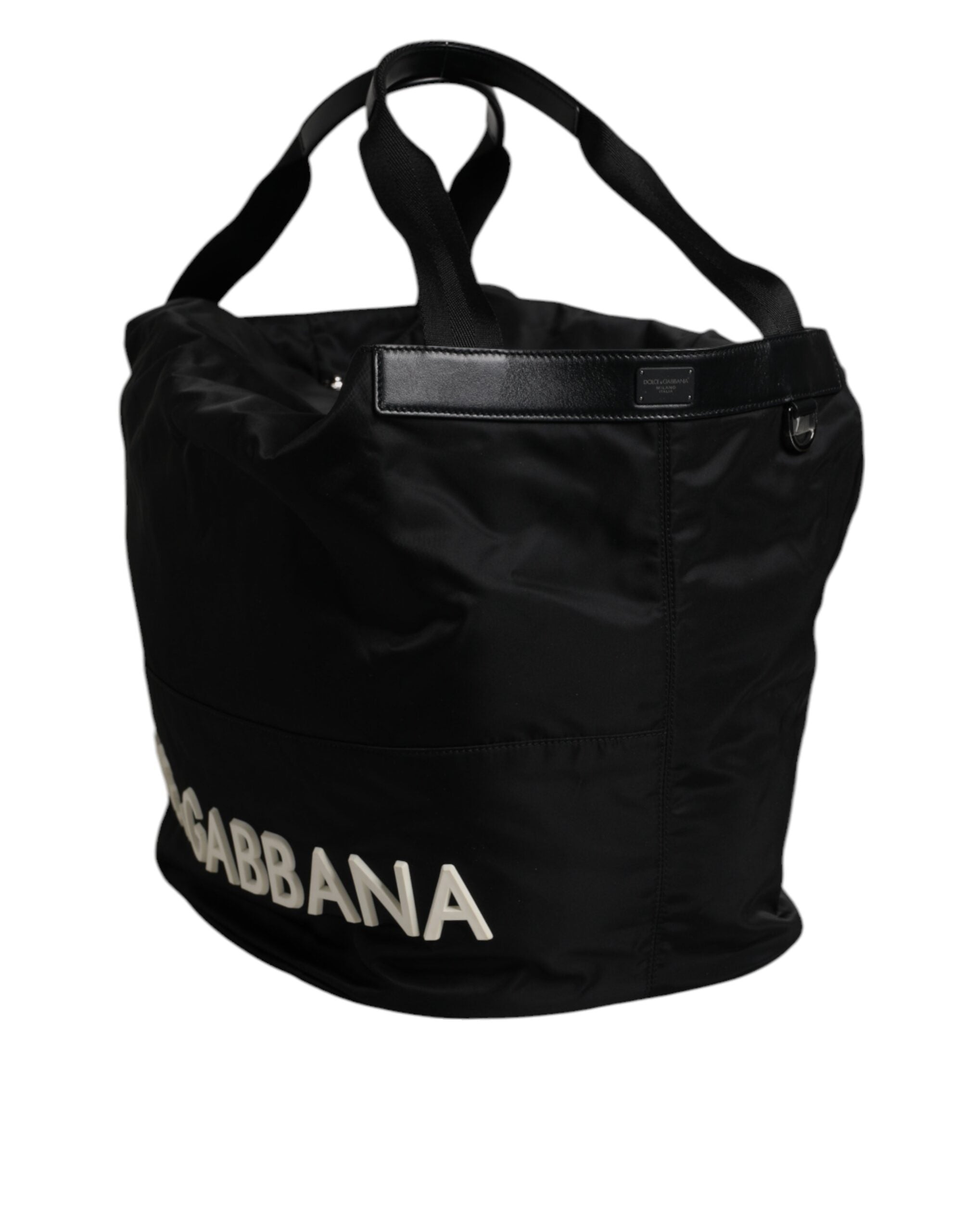Dolce & Gabbana Black Nylon White Iconic Logo Shoulder Bucket Bag