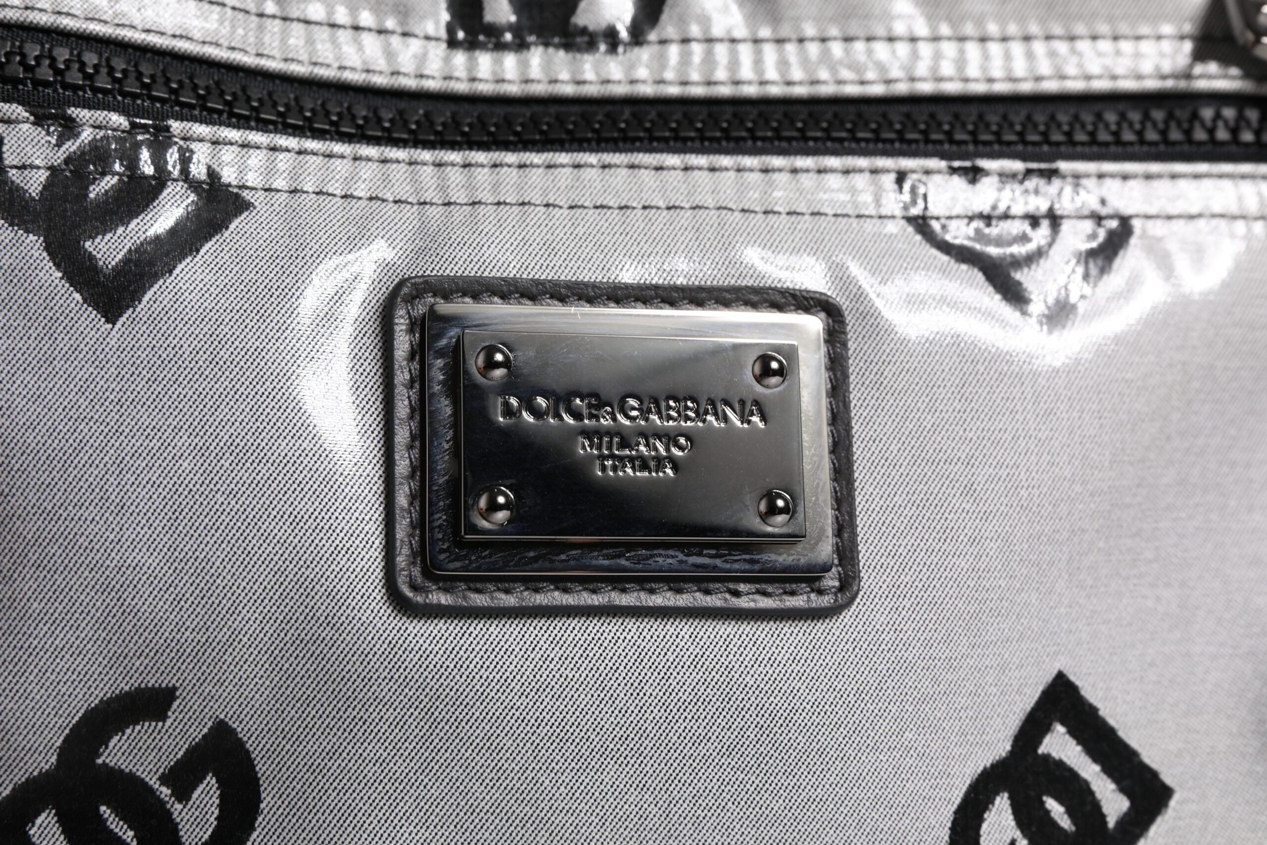 Dolce & Gabbana Polyester Gray Black DG Logo Plaque Backpack Bag