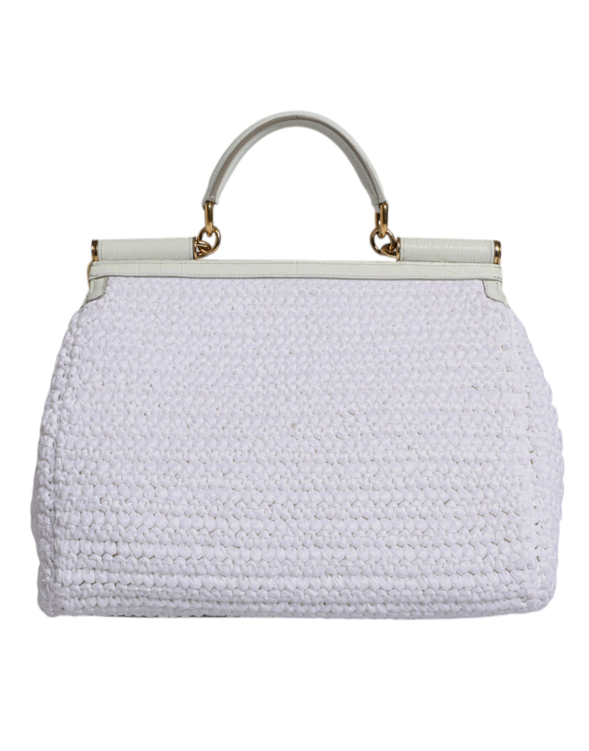 Discover the Dolce & Gabbana White Rafia Leather Top Handle Crossbody Bag, a masterpiece of Italian craftsmanship that embodies timeless elegance and sophistication.