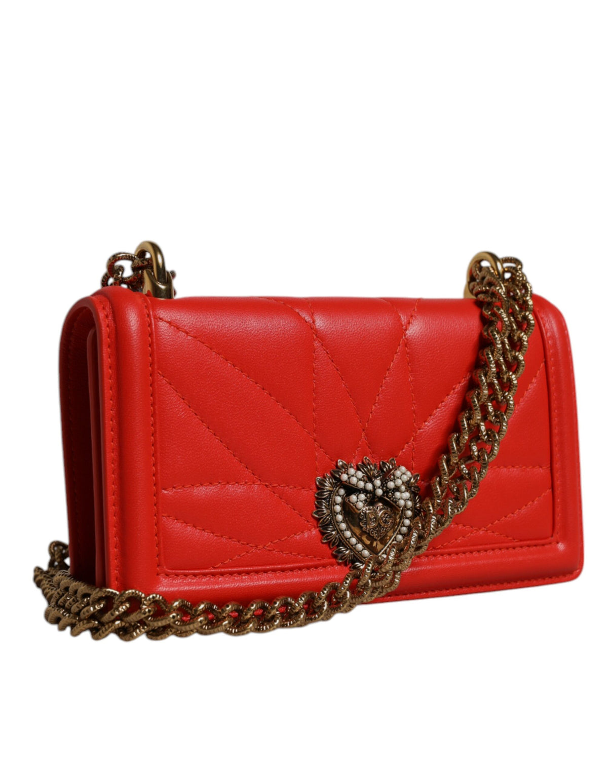 Dolce & Gabbana Red Quilted Devotion Crossbody Bag in Lamb Leather