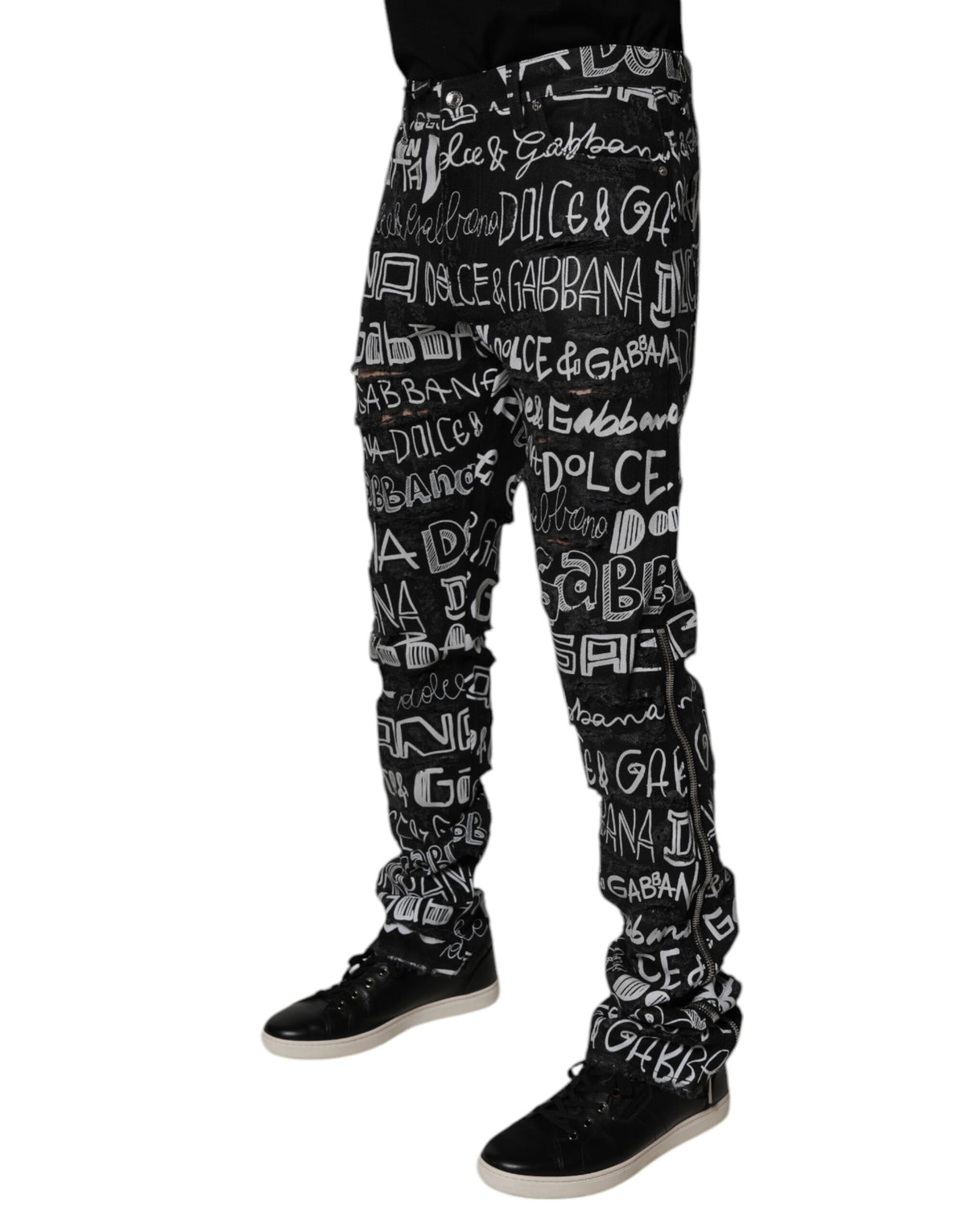 Dolce & Gabbana Black Cotton Logo Print Denim Jeans - Luxury Fashion