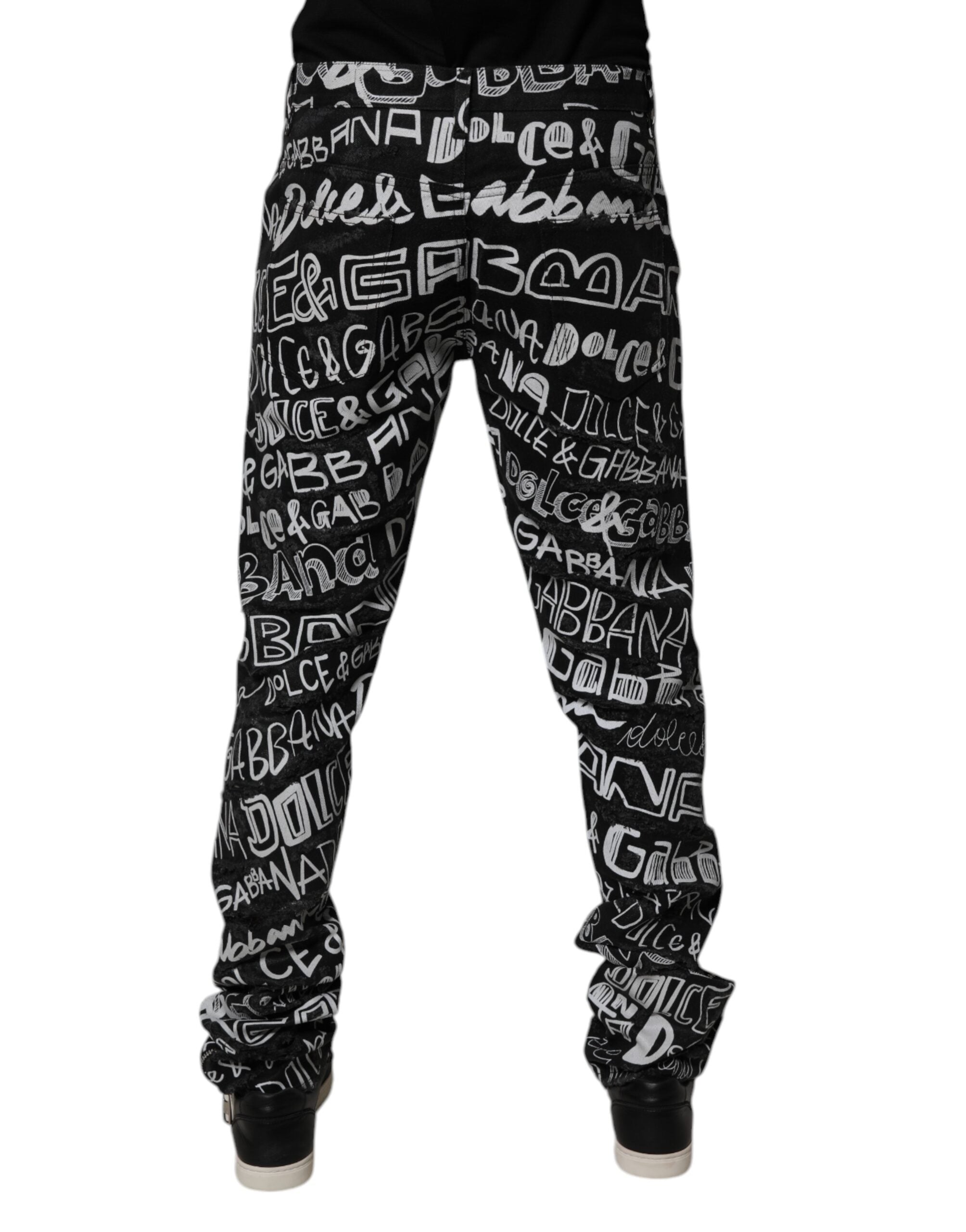 Dolce & Gabbana Black Cotton Logo Print Denim Jeans - Luxury Fashion