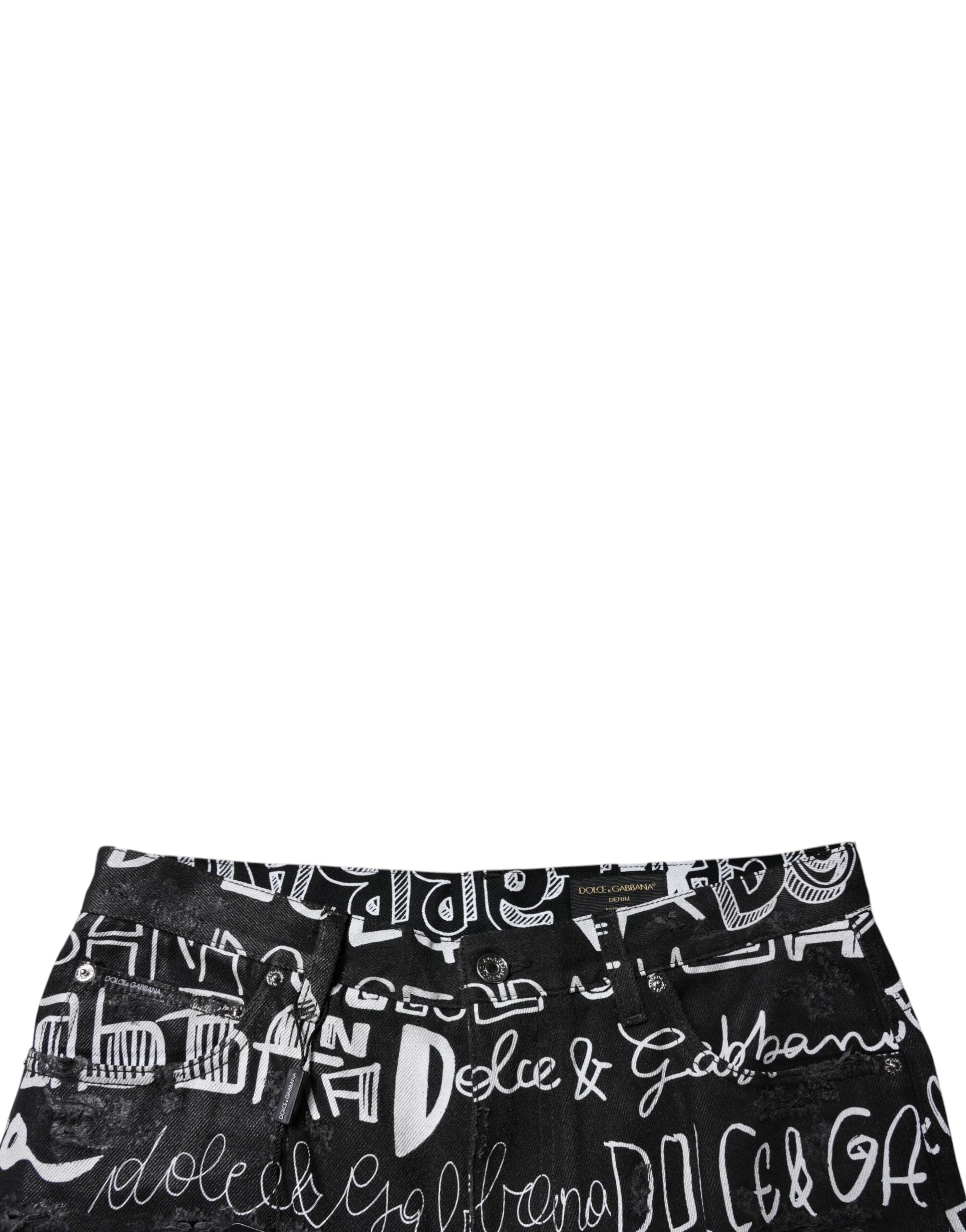 Dolce & Gabbana Black Cotton Logo Print Denim Jeans - Luxury Elegance