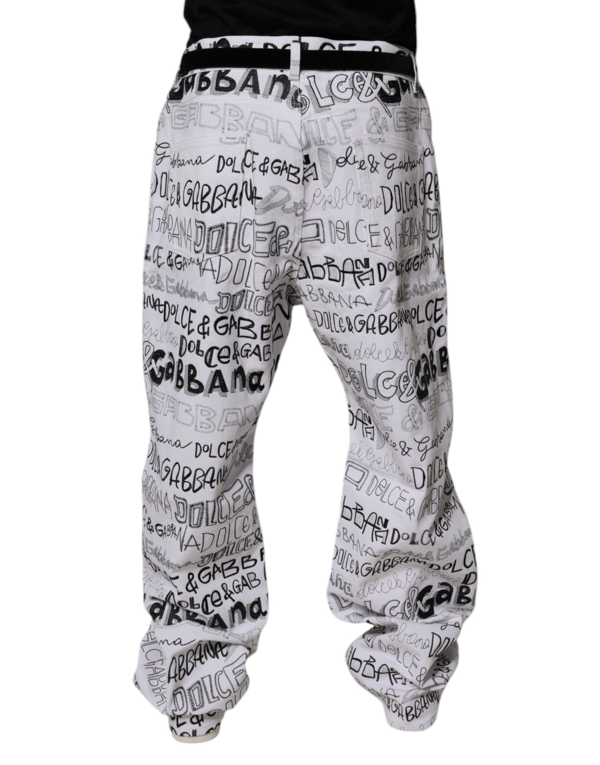 Dolce & Gabbana White Logo Print Denim Jeans - Exquisite Luxury