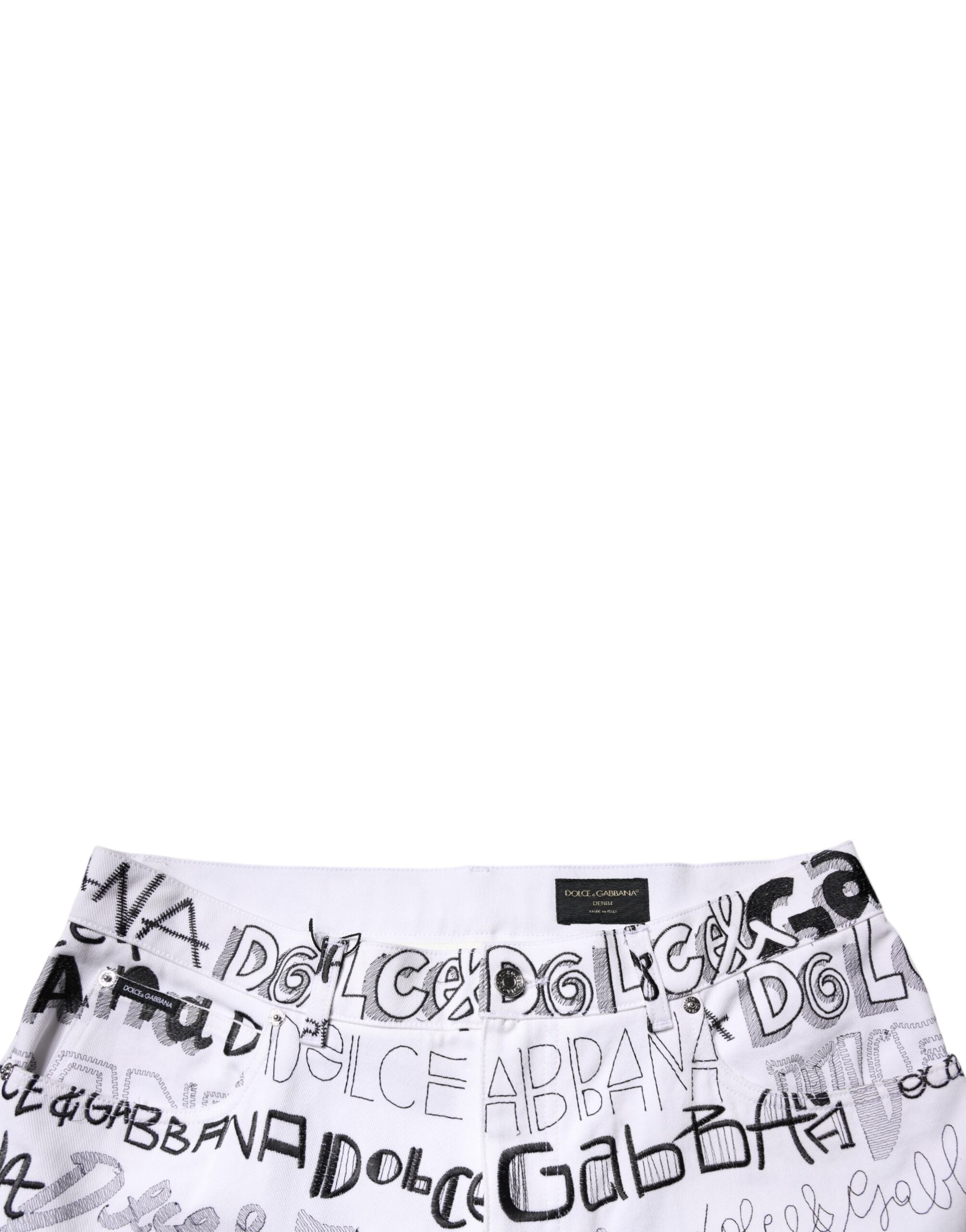 Dolce & Gabbana White Logo Print Denim Jeans - Exquisite Luxury