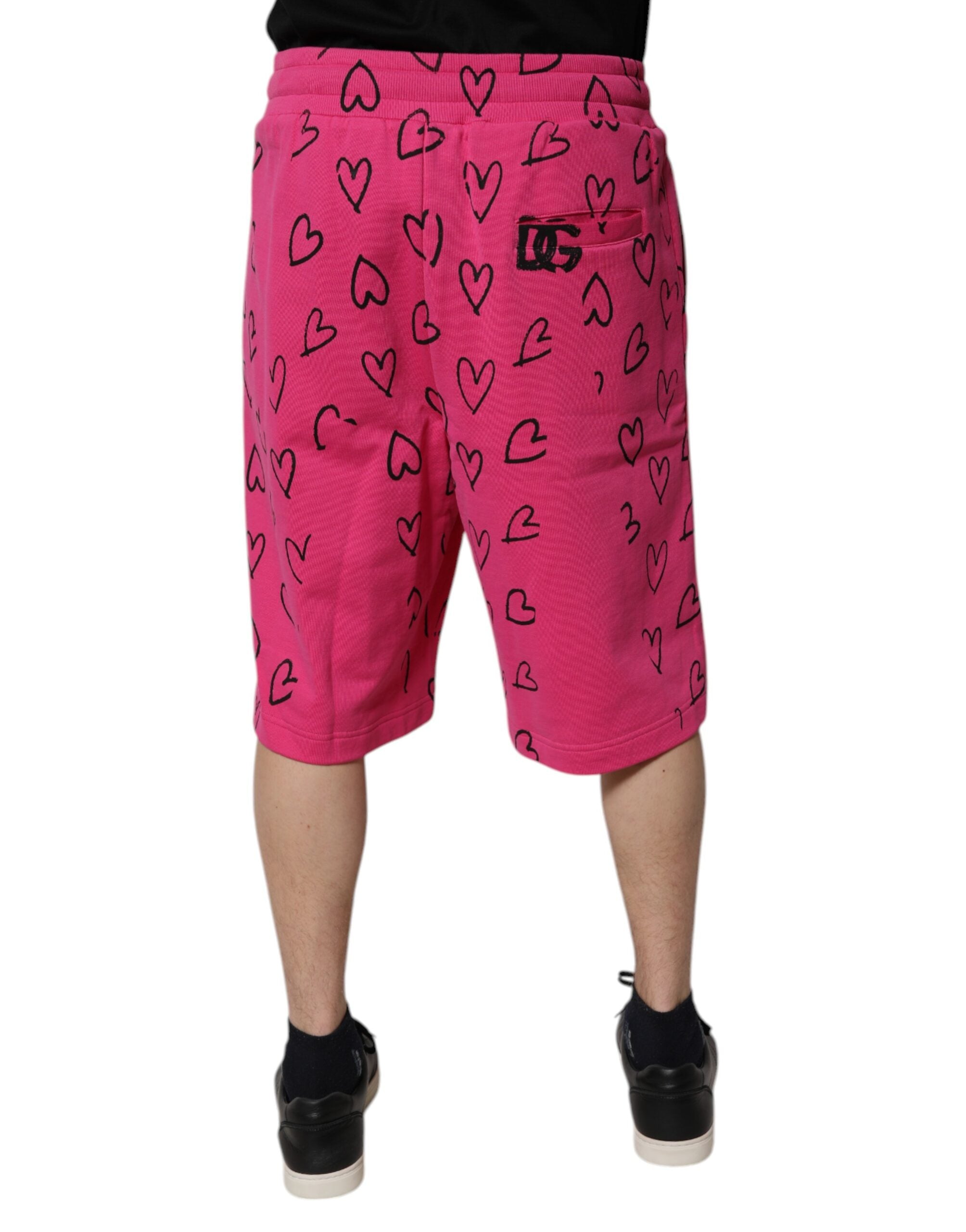 Dolce & Gabbana Pink Cotton Heart Print Bermuda Shorts