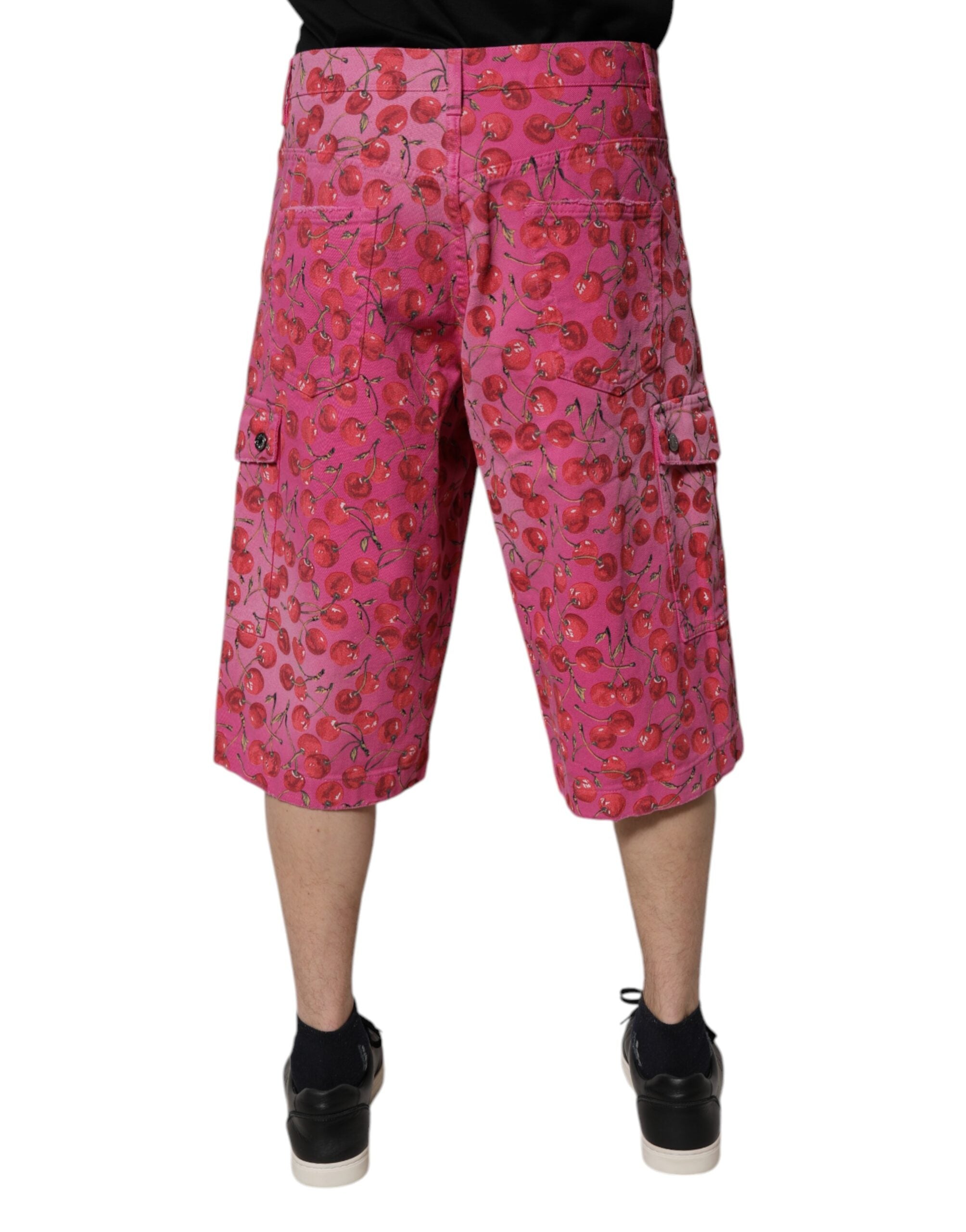 Dolce & Gabbana Pink Cherry Print Cargo Cotton Shorts